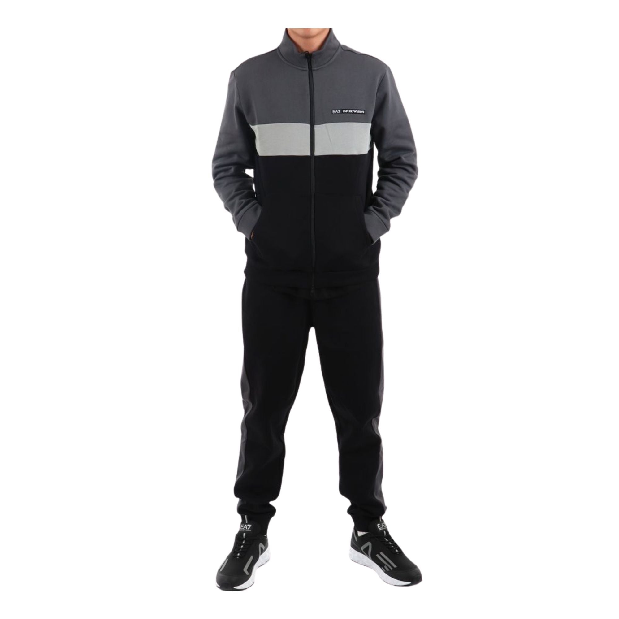 Tuta Uomo sportiva Nero/Grigia con inserti a contrasto e full zip