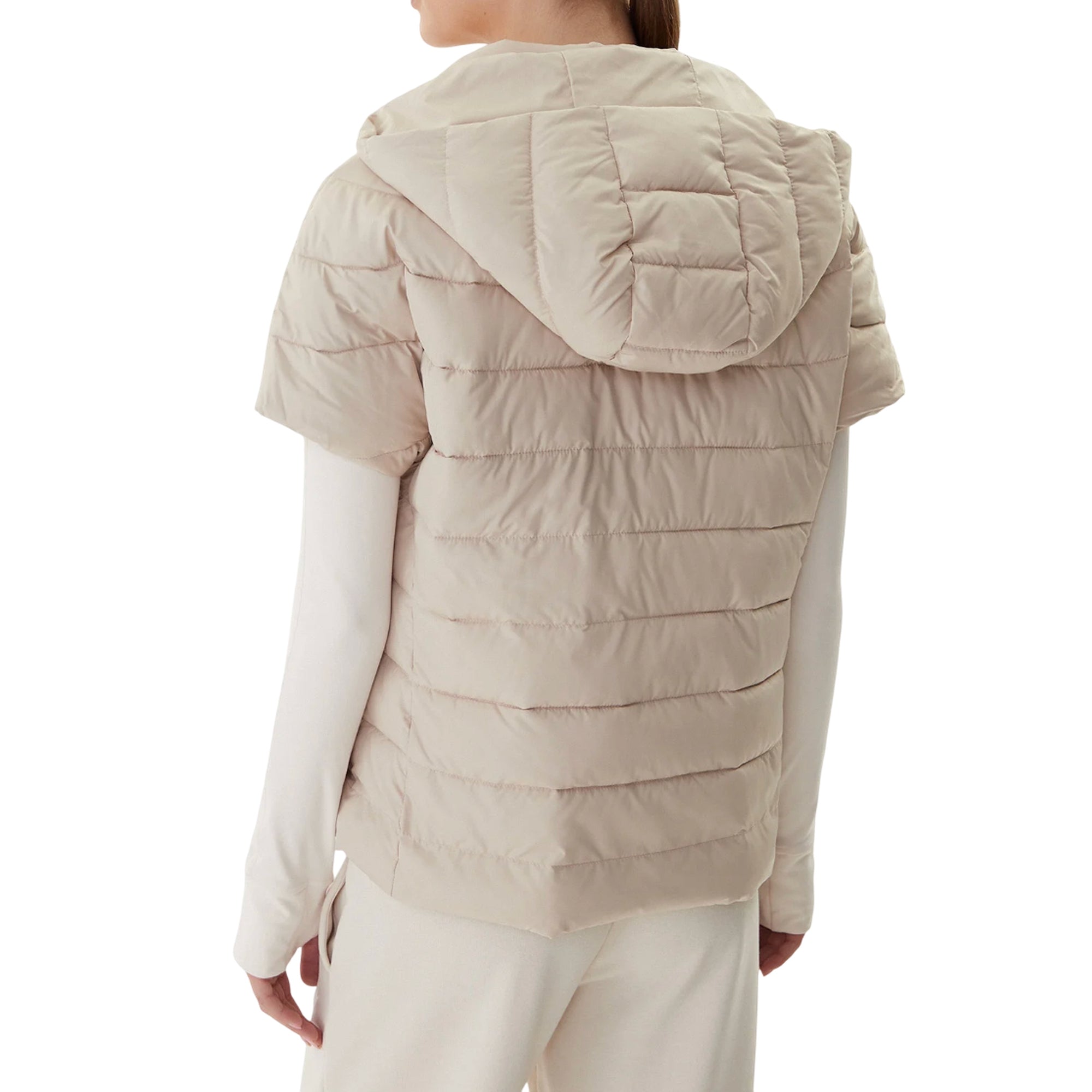 Piumino Donna corto, imbottito, con maniche corte e cappuccio