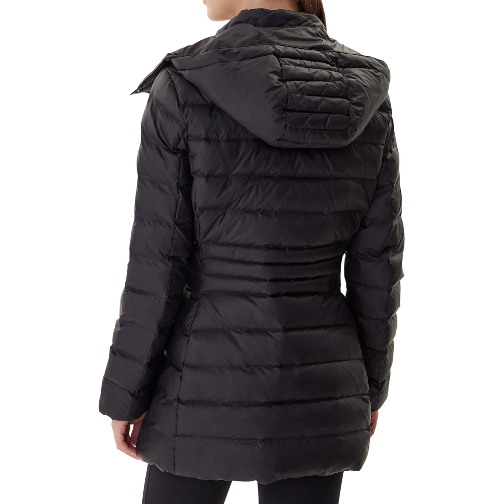 Piumino Donna con impunture a righe orizzontali e cappuccio rimovibile