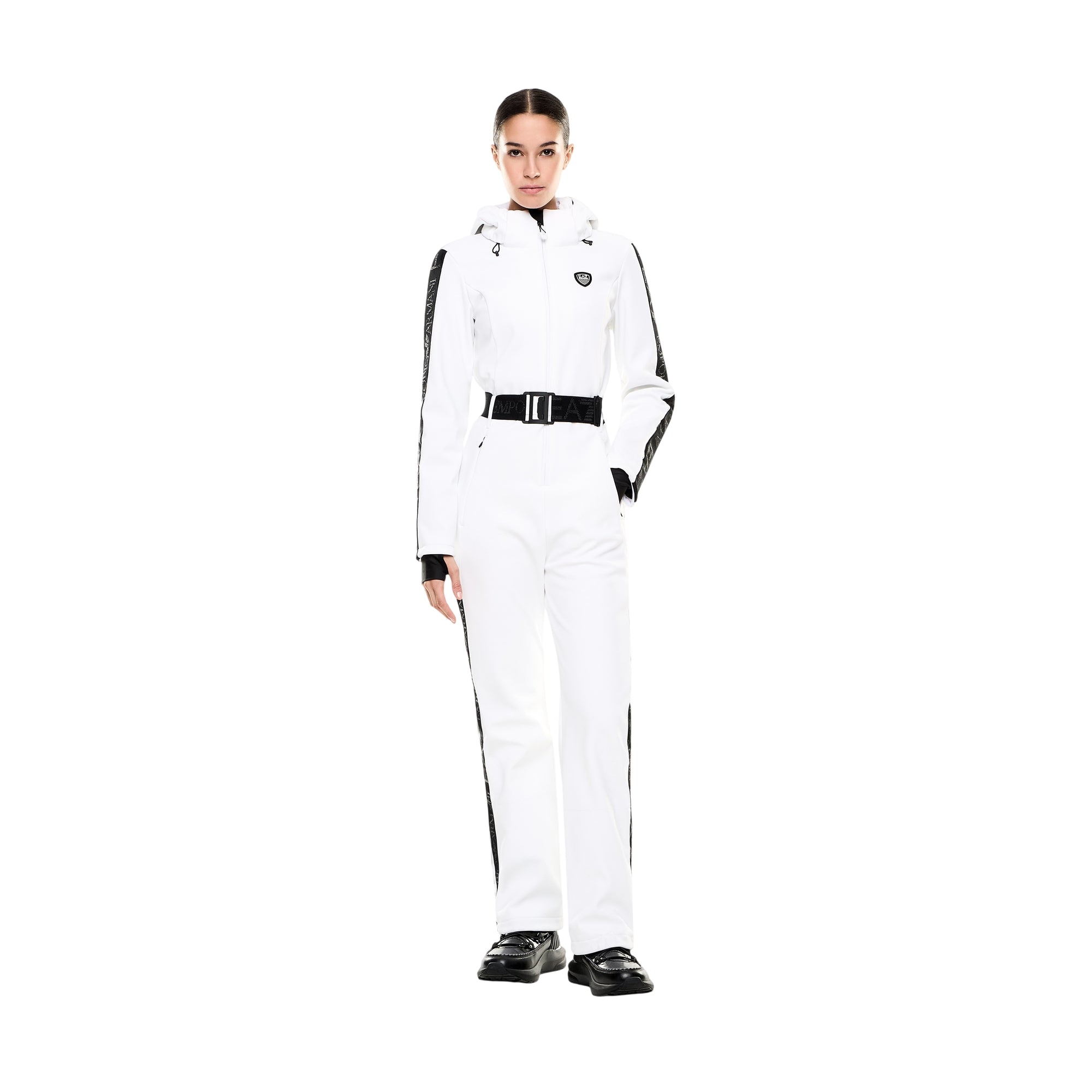 Tuta tecnica da Sci Donna in softshell bianco modella frontale