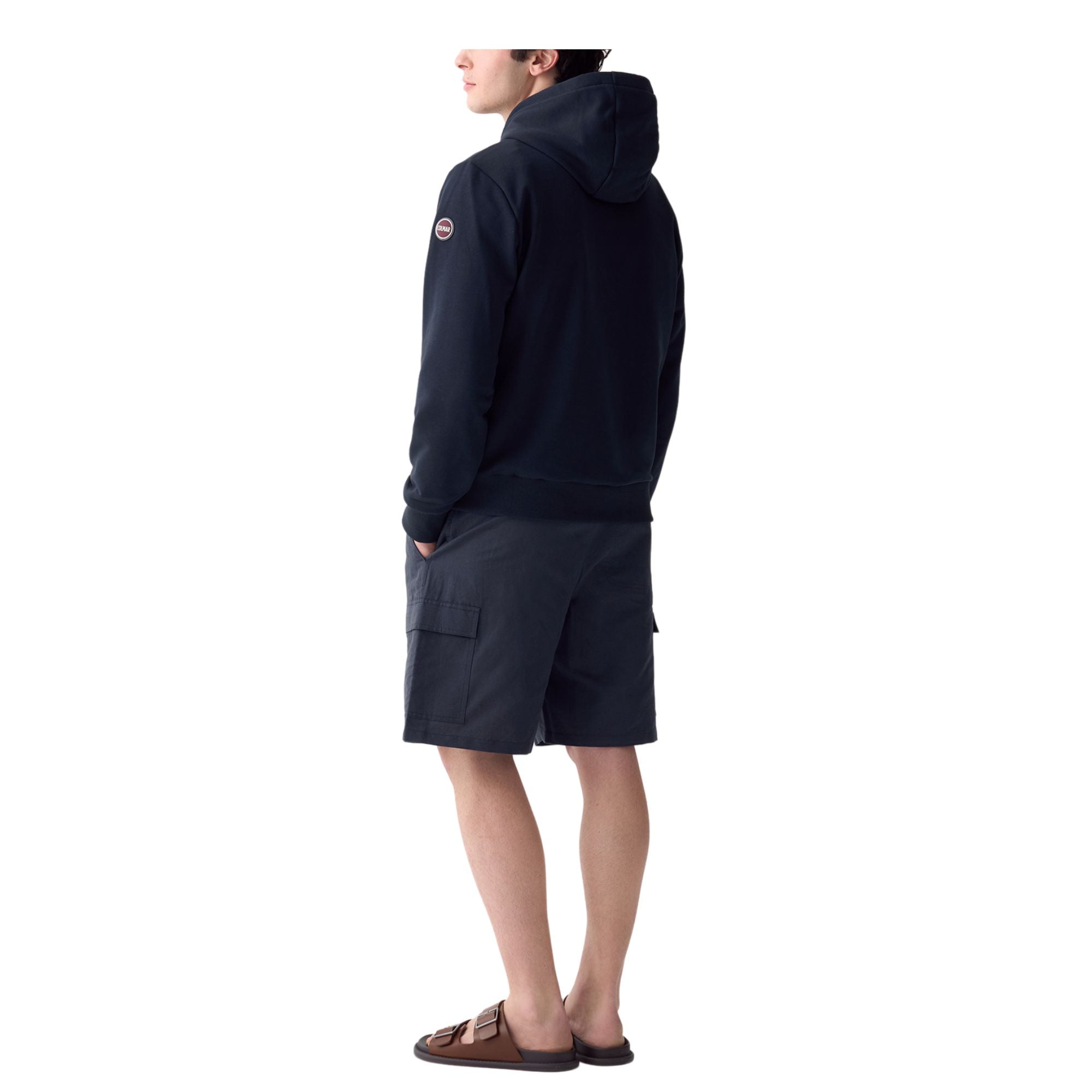 Felpa Uomo con cappuccio, logo applicato sulla manica e bordi a costine