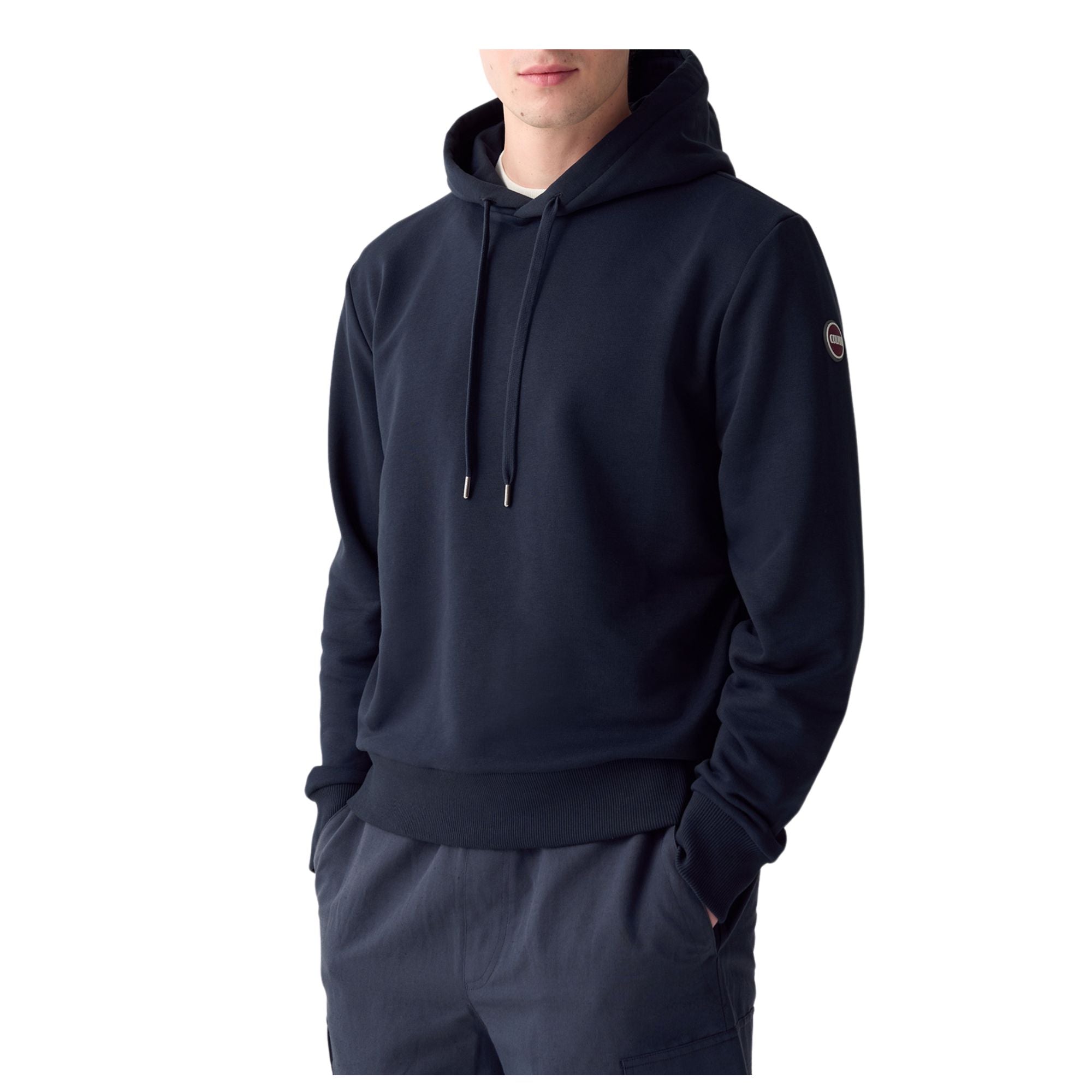 Felpa Uomo con cappuccio, logo applicato sulla manica e bordi a costine