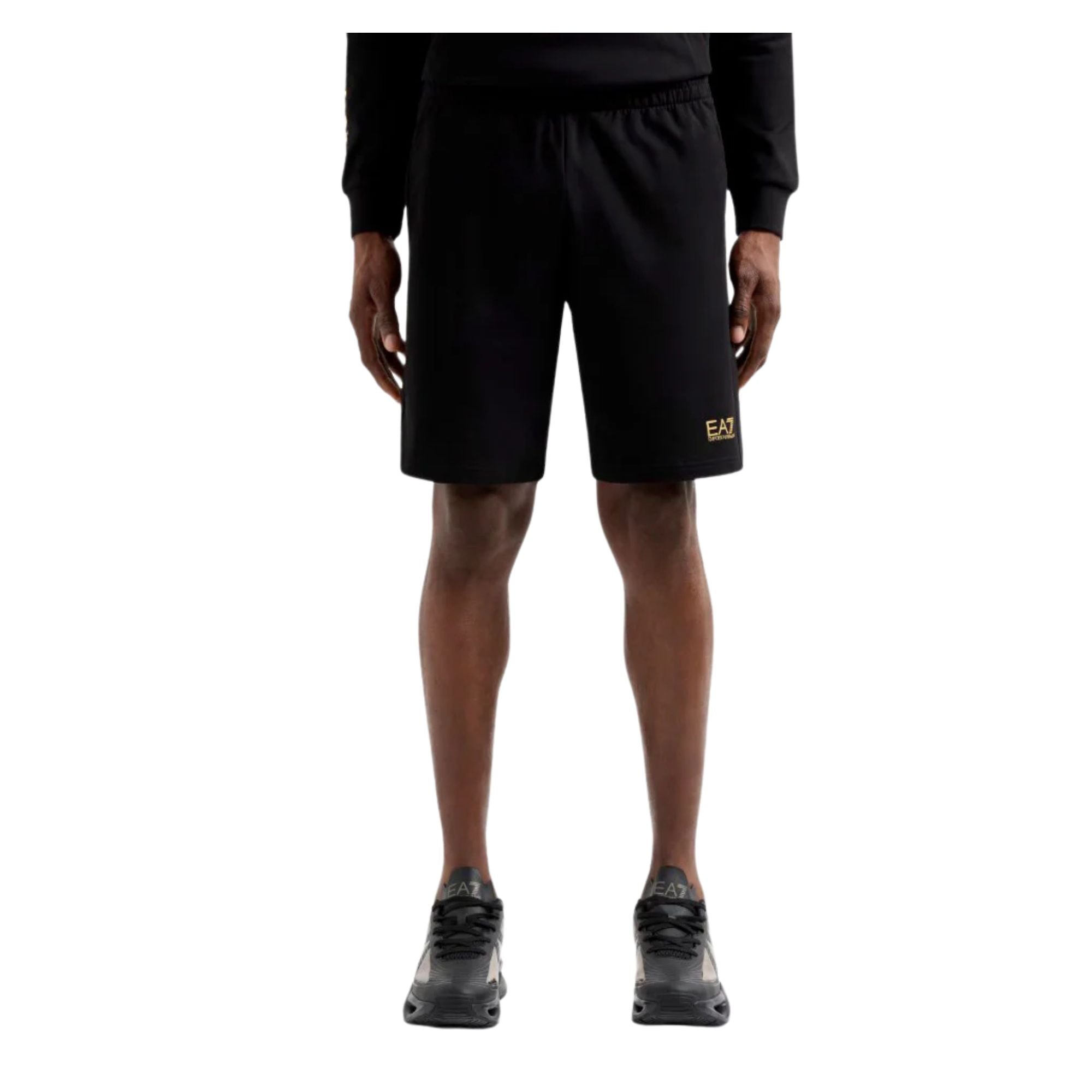 Bermuda Uomo sportivo Nero, con vita elasticizzata e stampa logo