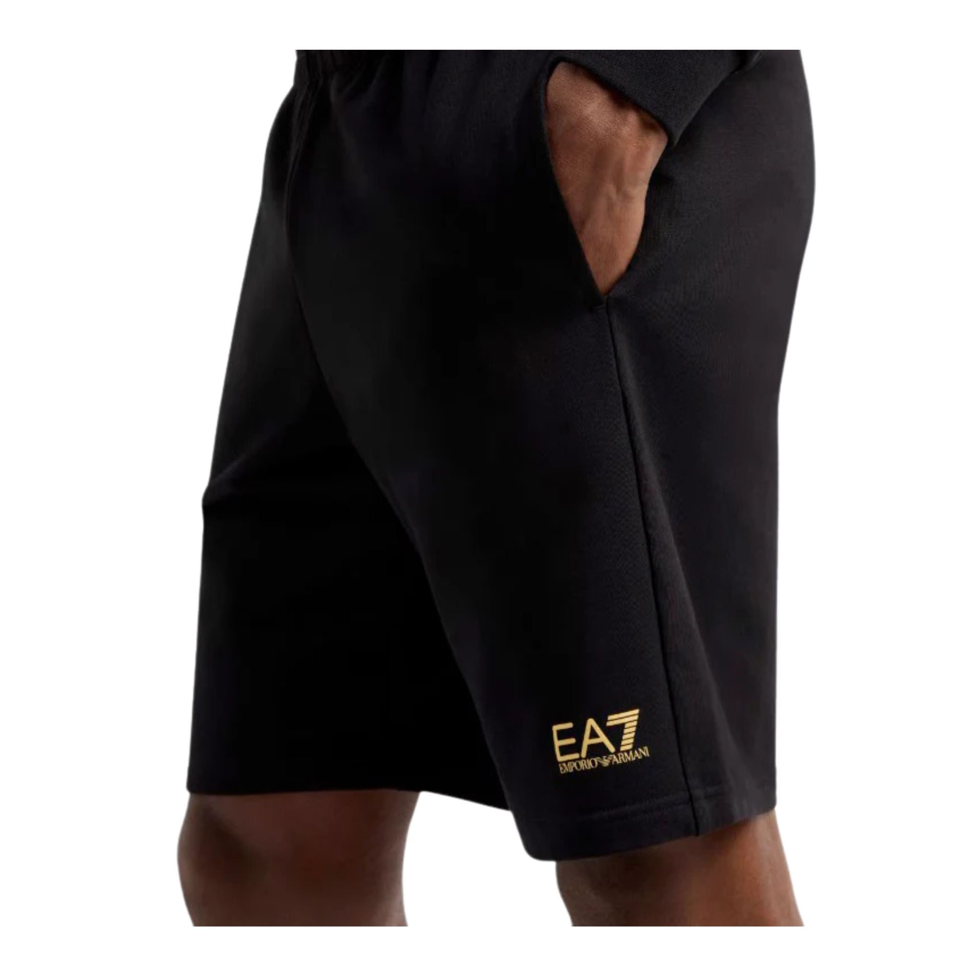 Bermuda Uomo sportivo Nero, con vita elasticizzata e stampa logo