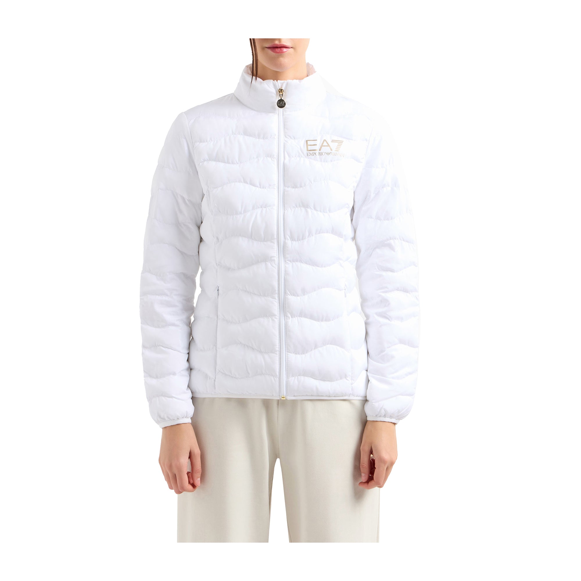 Piumino Donna Bianco imbottito, con collo alto e logo sul petto
