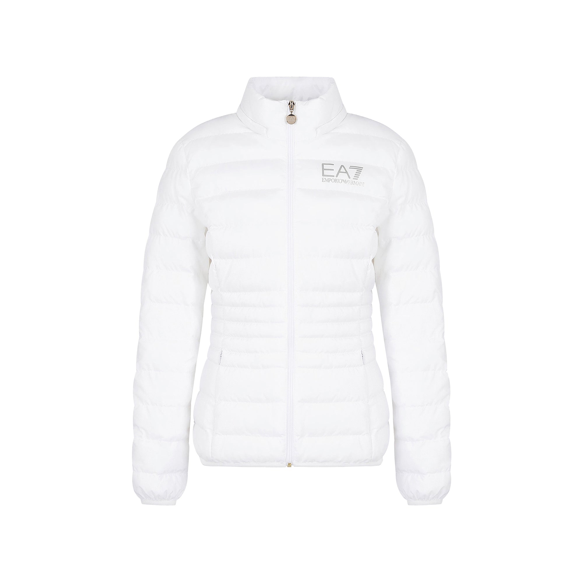 Piumino Donna Bianco imbottito, con collo alto e logo sul petto