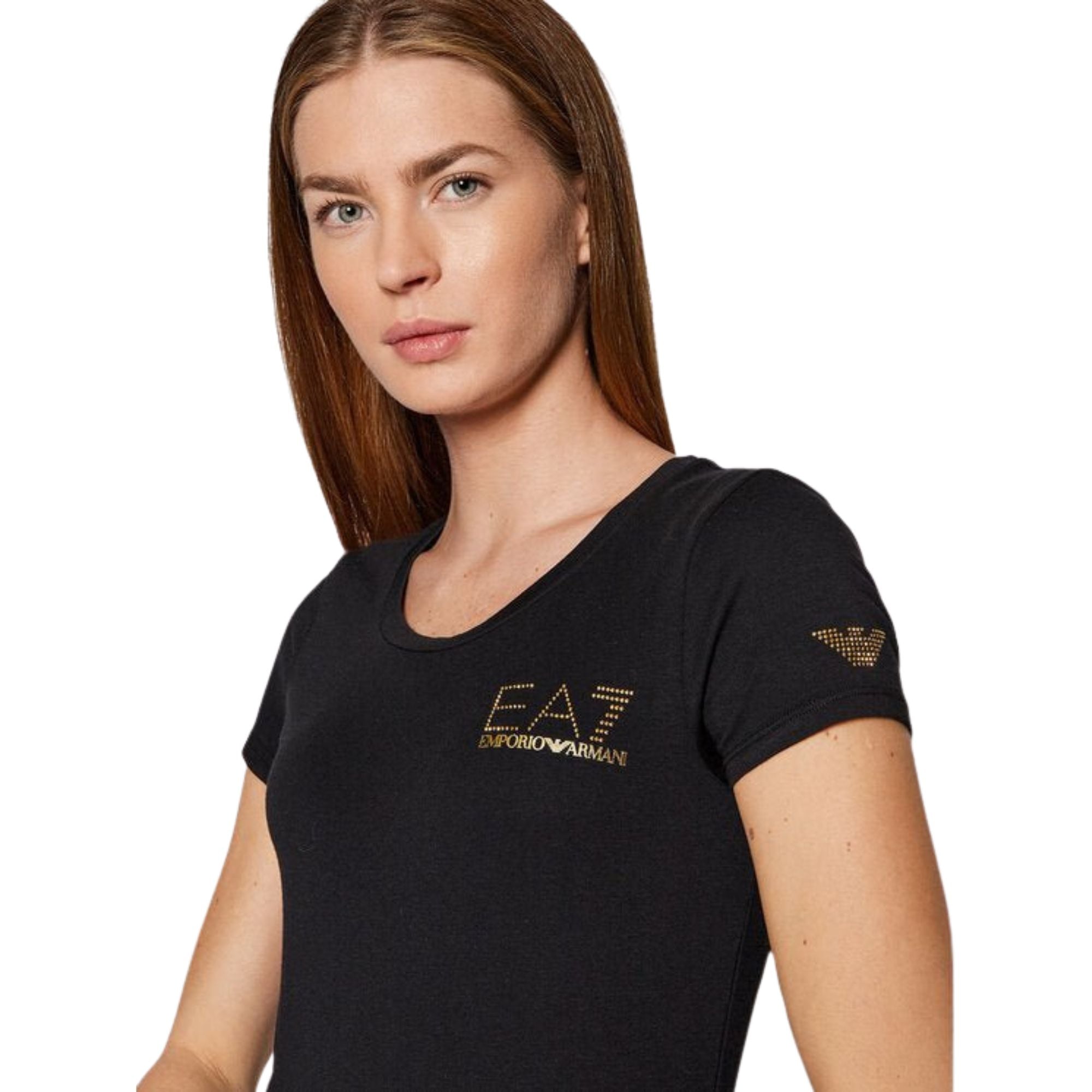 T-Shirt Donna colore nero con borchie dorate