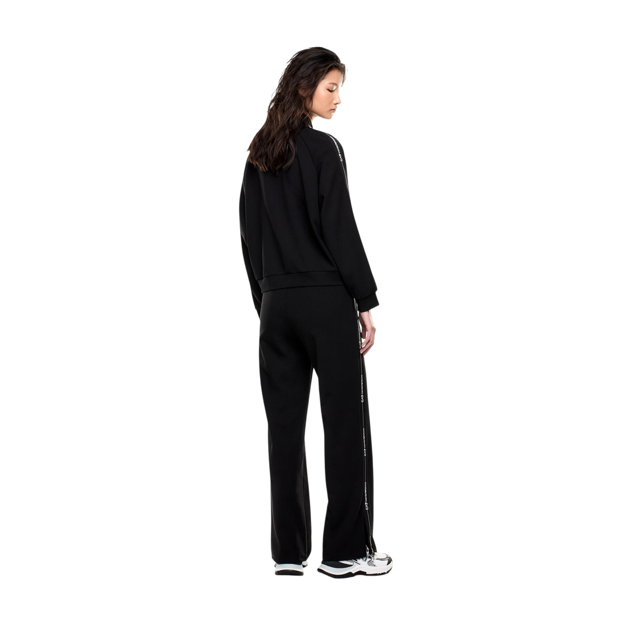 Tuta Donna Nera, con pantalone ampio e dettaglio logo tape a contrasto