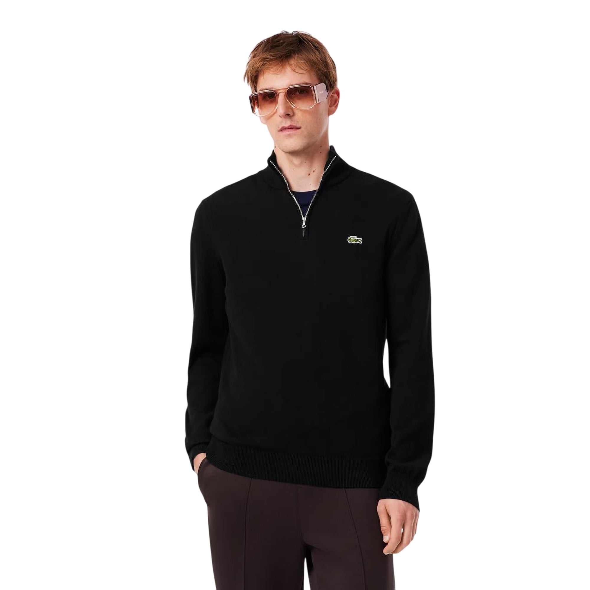 Pullover Uomo mezza zip, realizzato in cotone, con coccodrillo sul petto