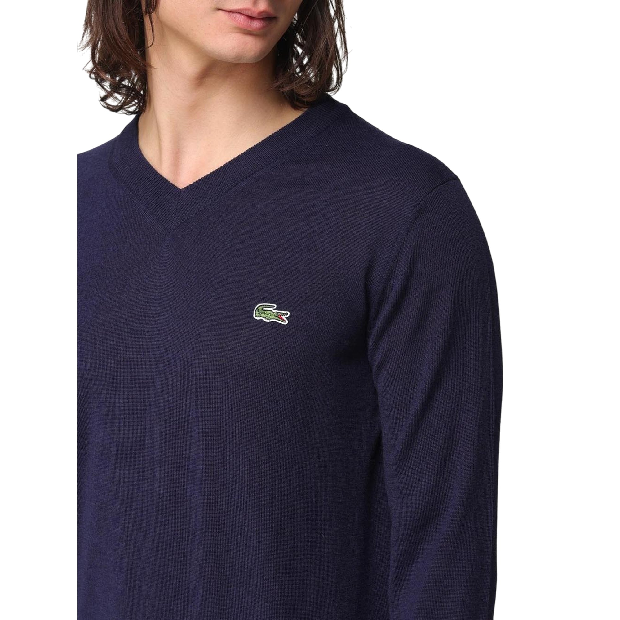 Pullover Uomo in lana, con coccodrillo iconico e scollo a V