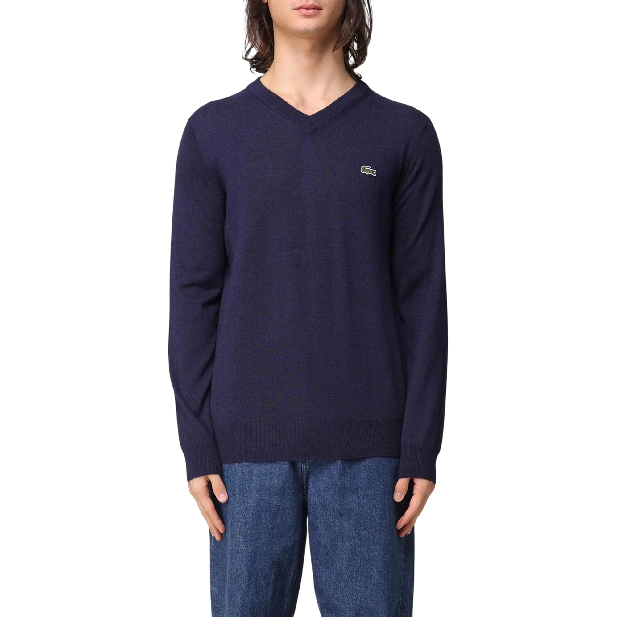 Pullover Uomo in lana, con coccodrillo iconico e scollo a V