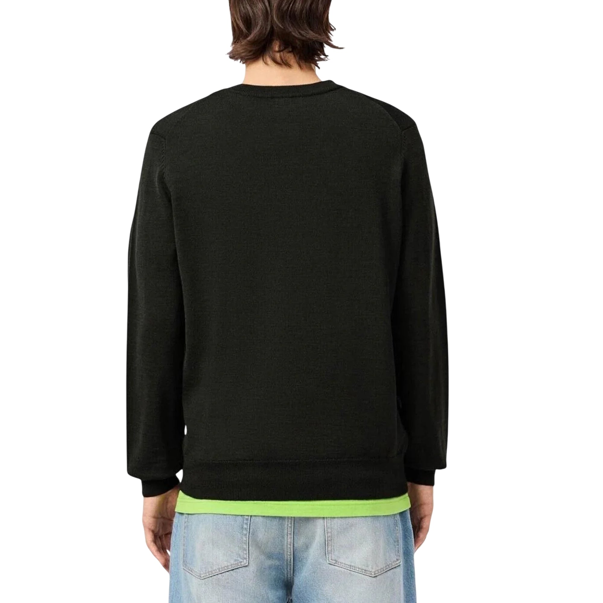 Pullover Uomo Verde Scuro in lana, dal design classico, con scollatura a V