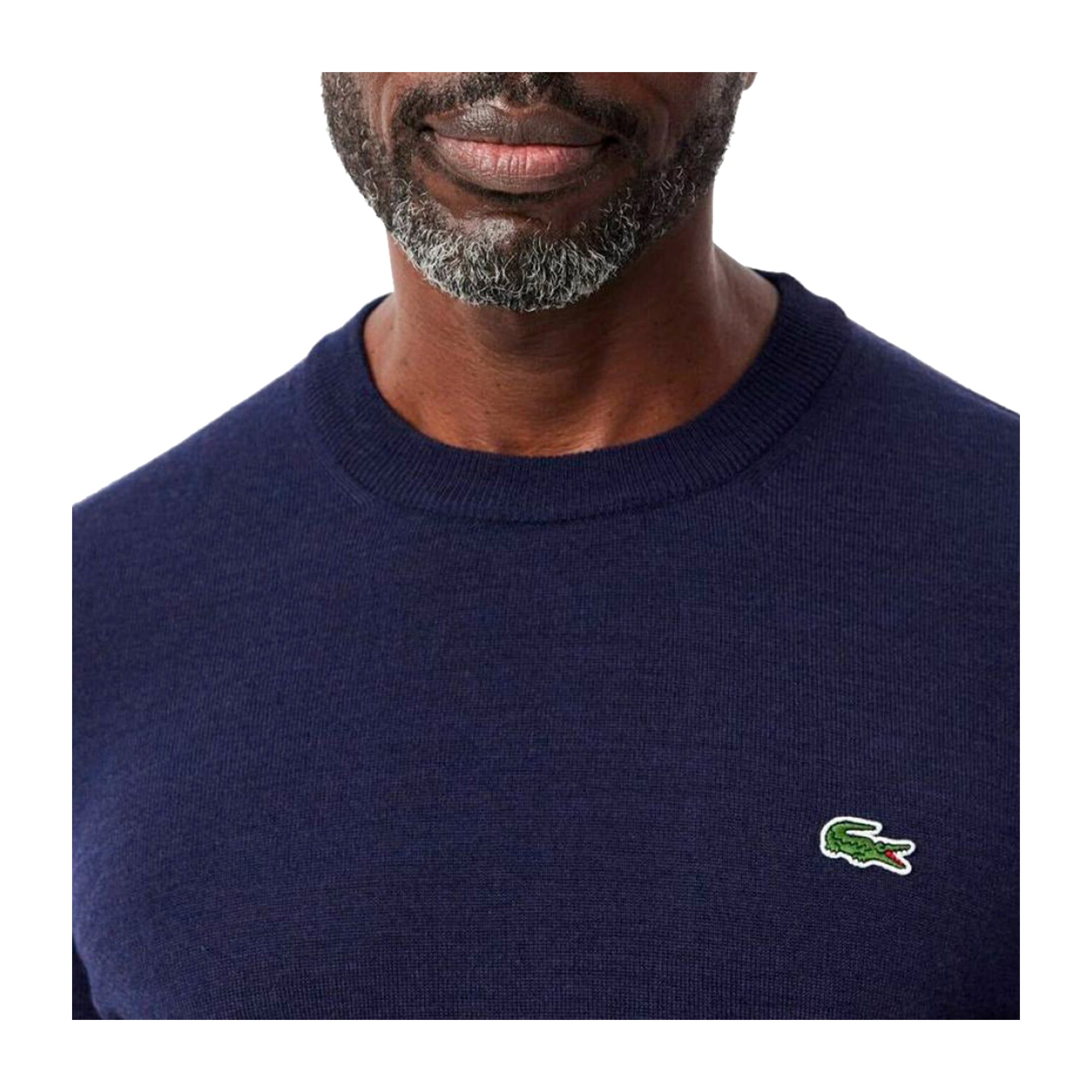 Pullover Uomo Navy a girocollo, in misto lana, con coccodrillo iconico