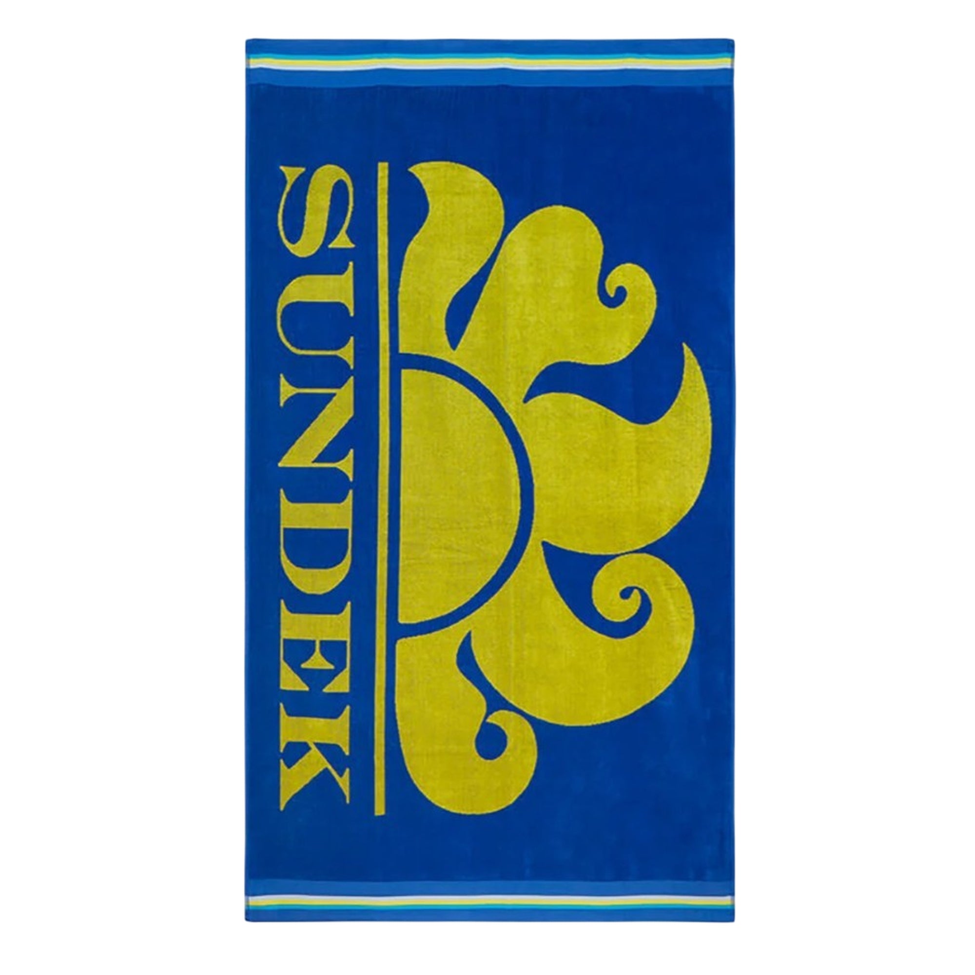 Telo Mare Unisex Blu, con logo Giallo e bordi con dettaglio a contrasto