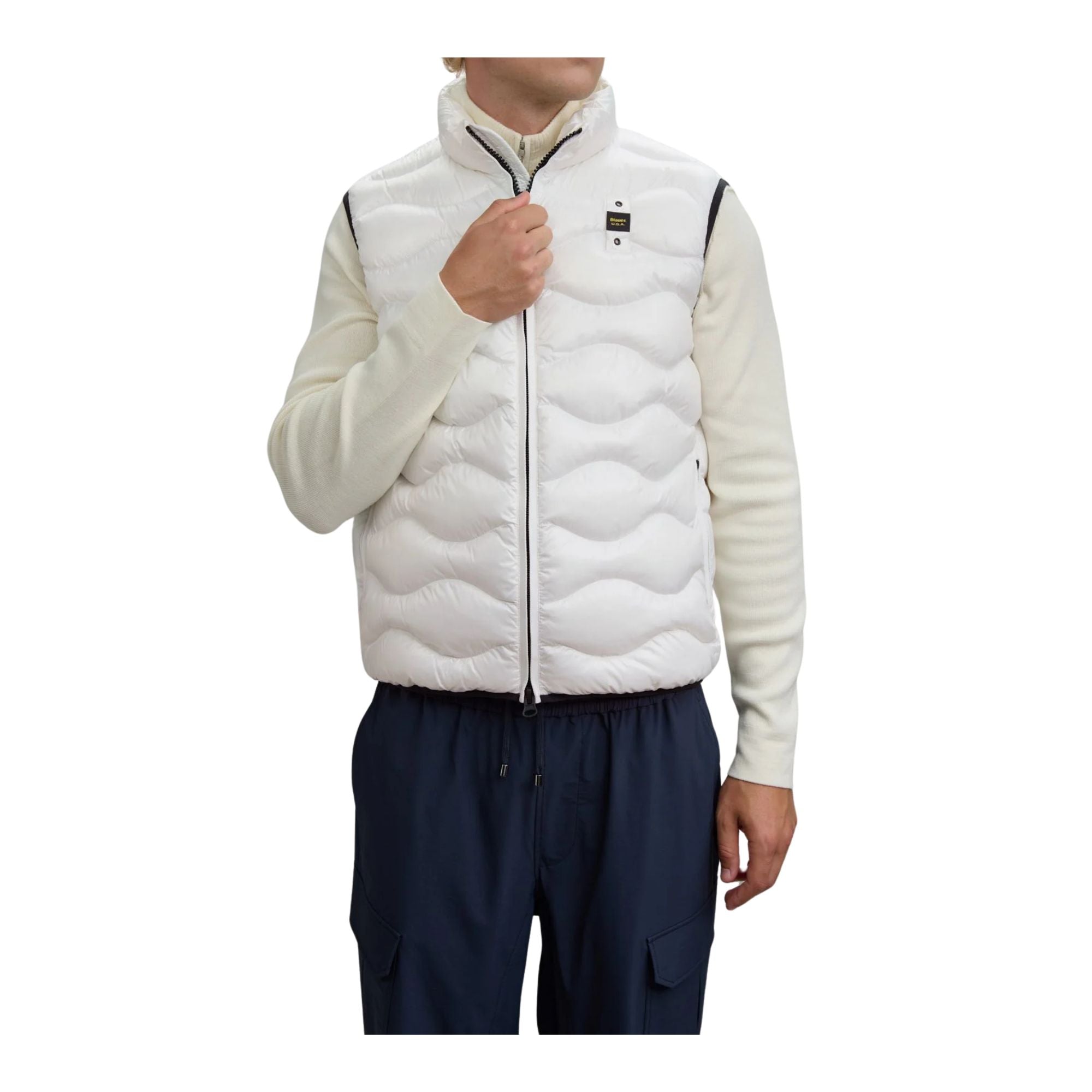 Gilet Uomo con impunture ad onda e bordo a contrasto