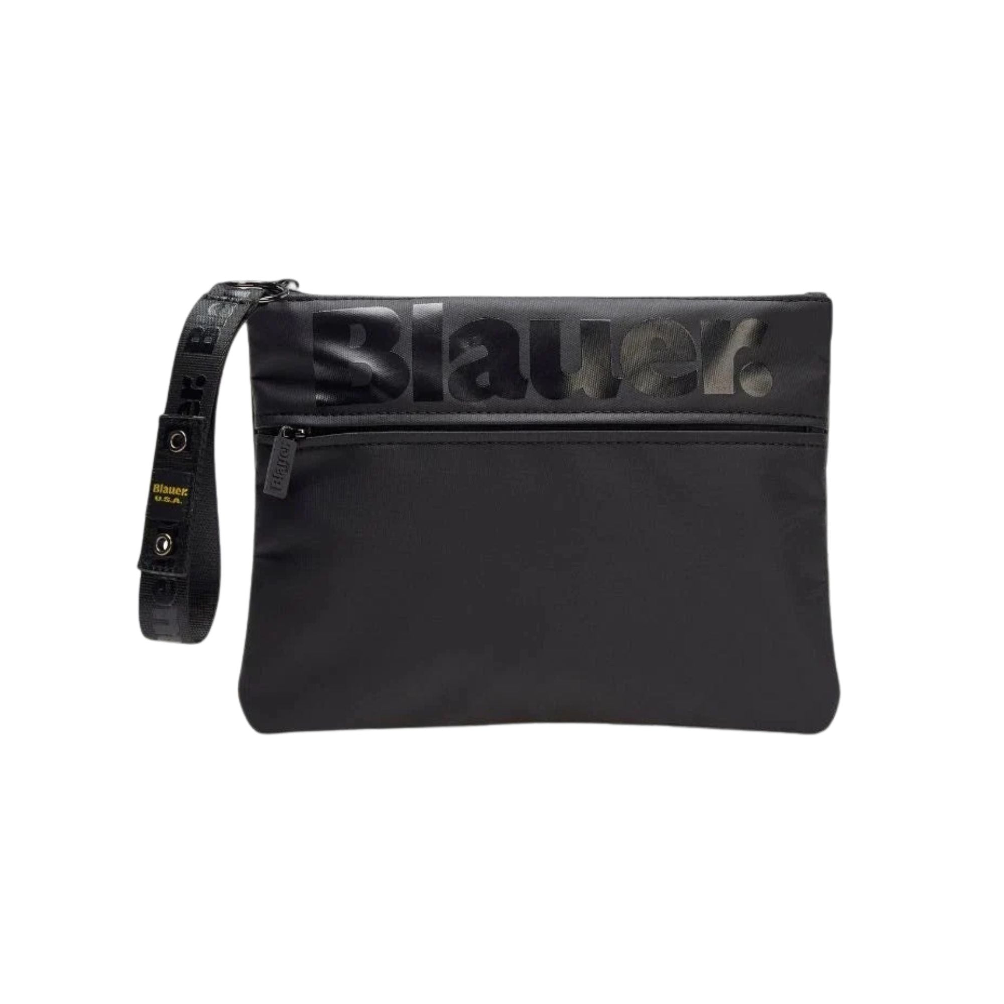 Pochette Uomo monocolore, con zip robusta e laccetto da polso