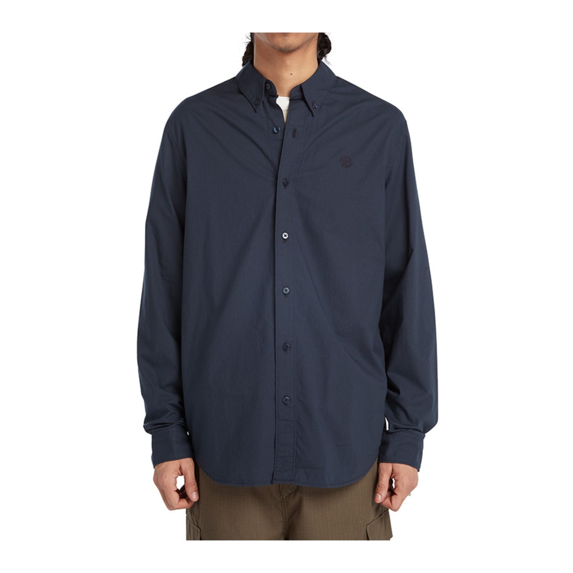 Camicia Uomo in puro cotone Blu, con logo ricamato tono su tono e colletto classico