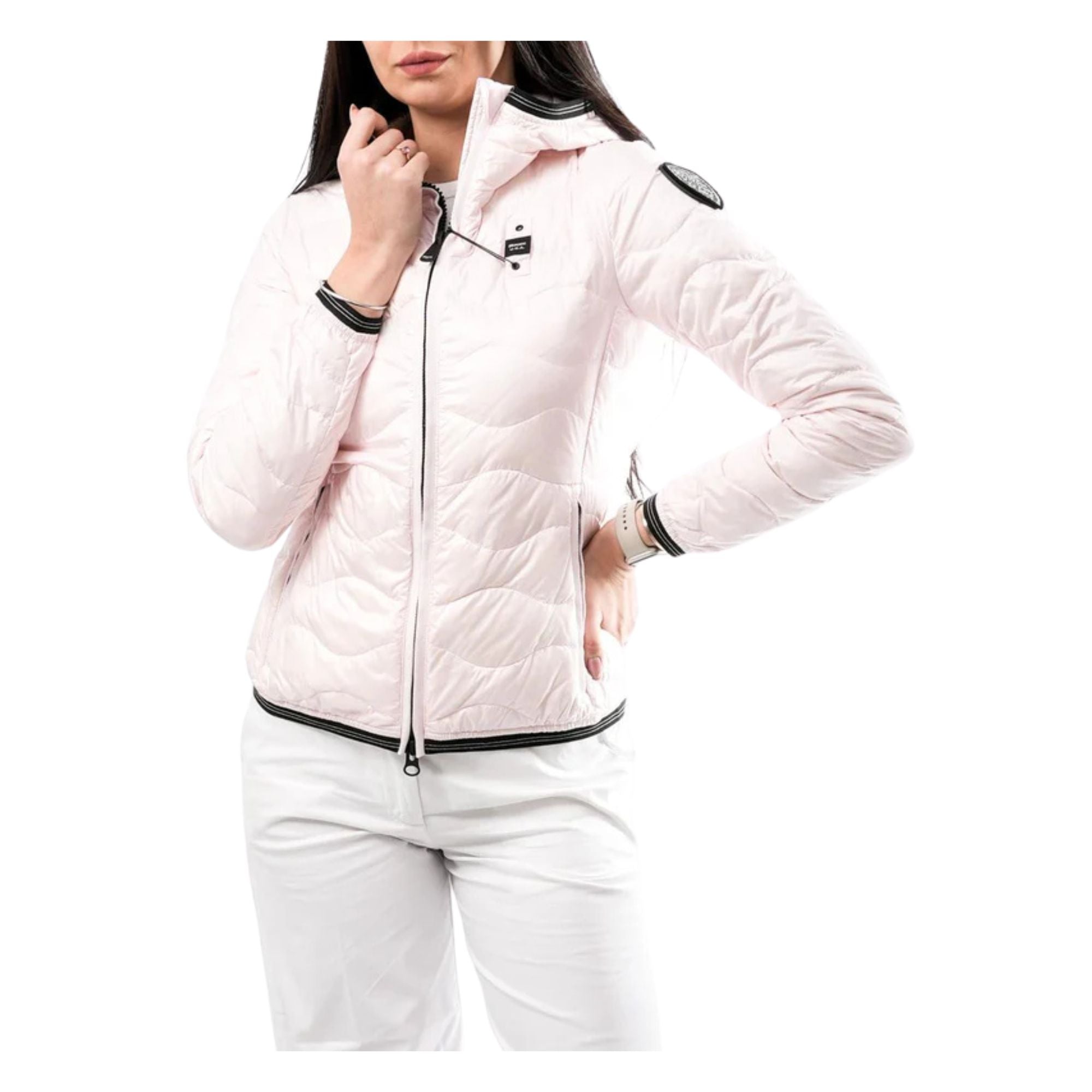 Piumino Donna Rosa con impunture ondulate, linea Camelia, con cappuccio