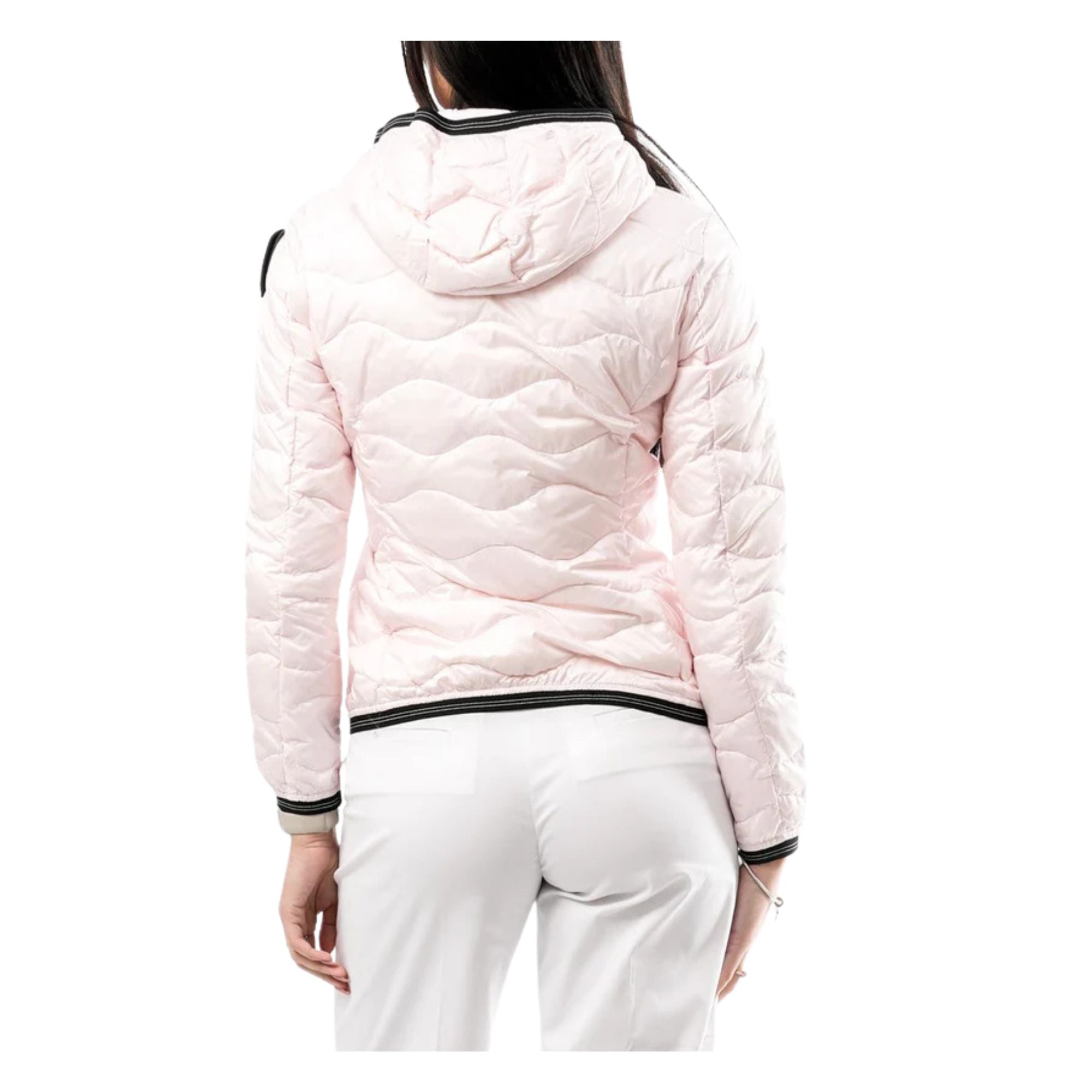 Piumino Donna Rosa con impunture ondulate, linea Camelia, con cappuccio