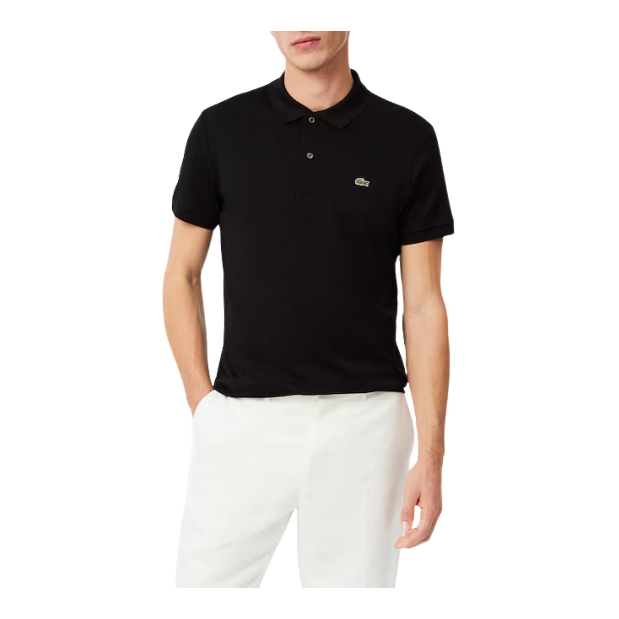Polo Uomo Nero in Cotone Pima modello frontale