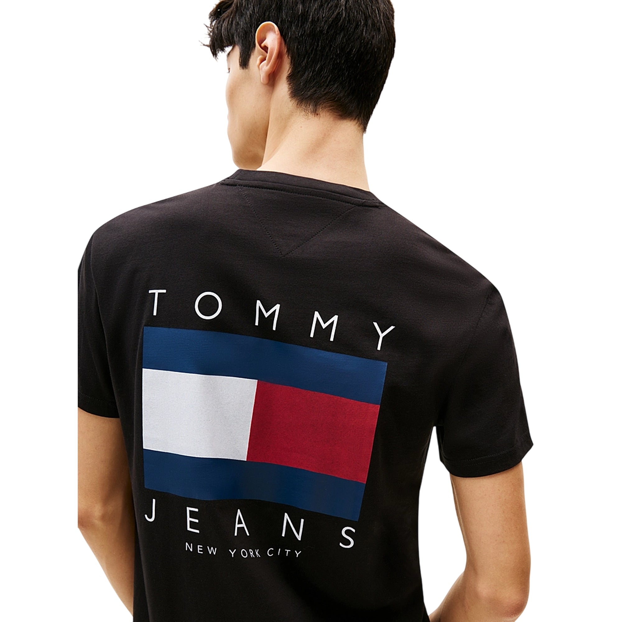 T-shirt Uomo Nera maxi stampa flag e girocollo