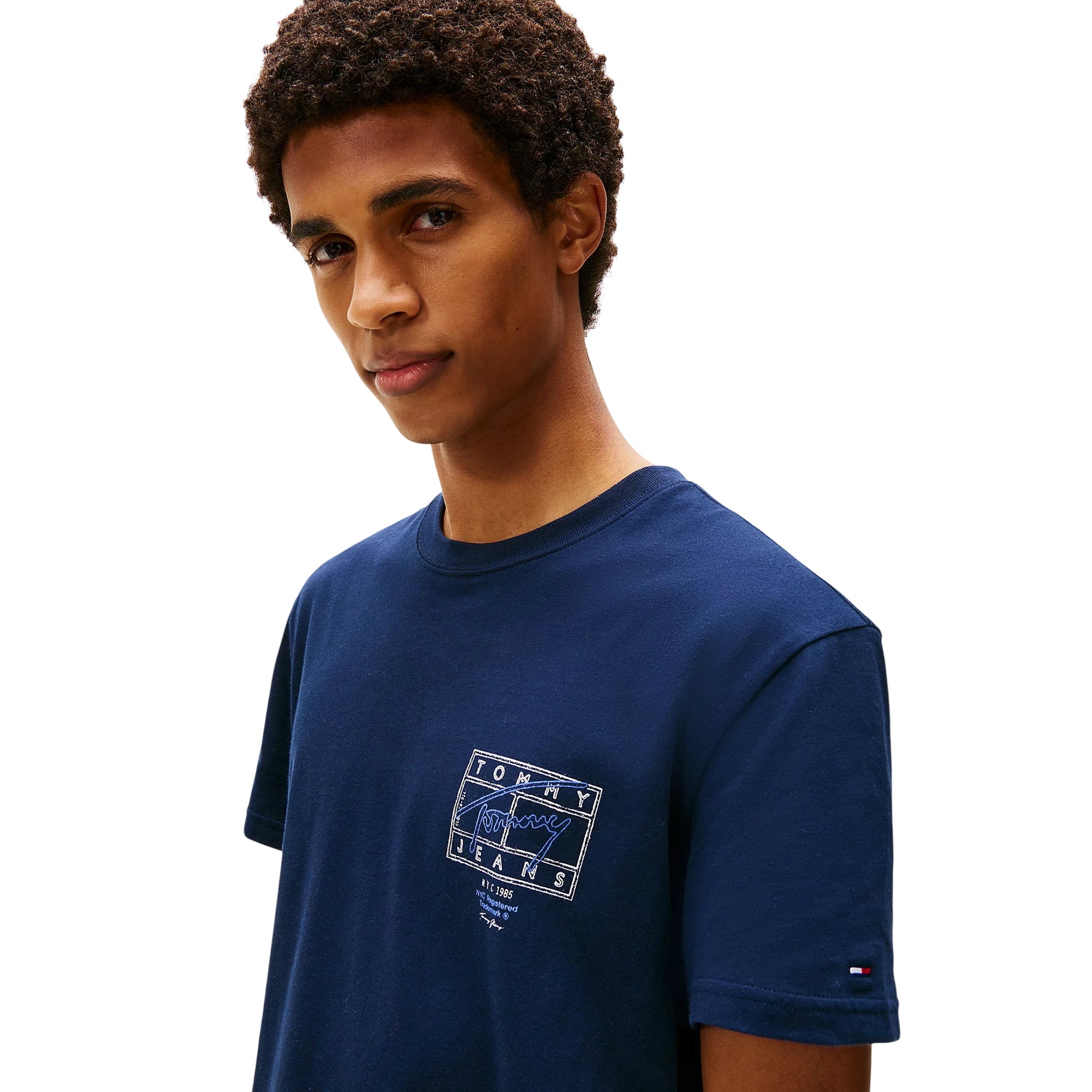 T-shirt signature blu a maniche corte con logo sul retro