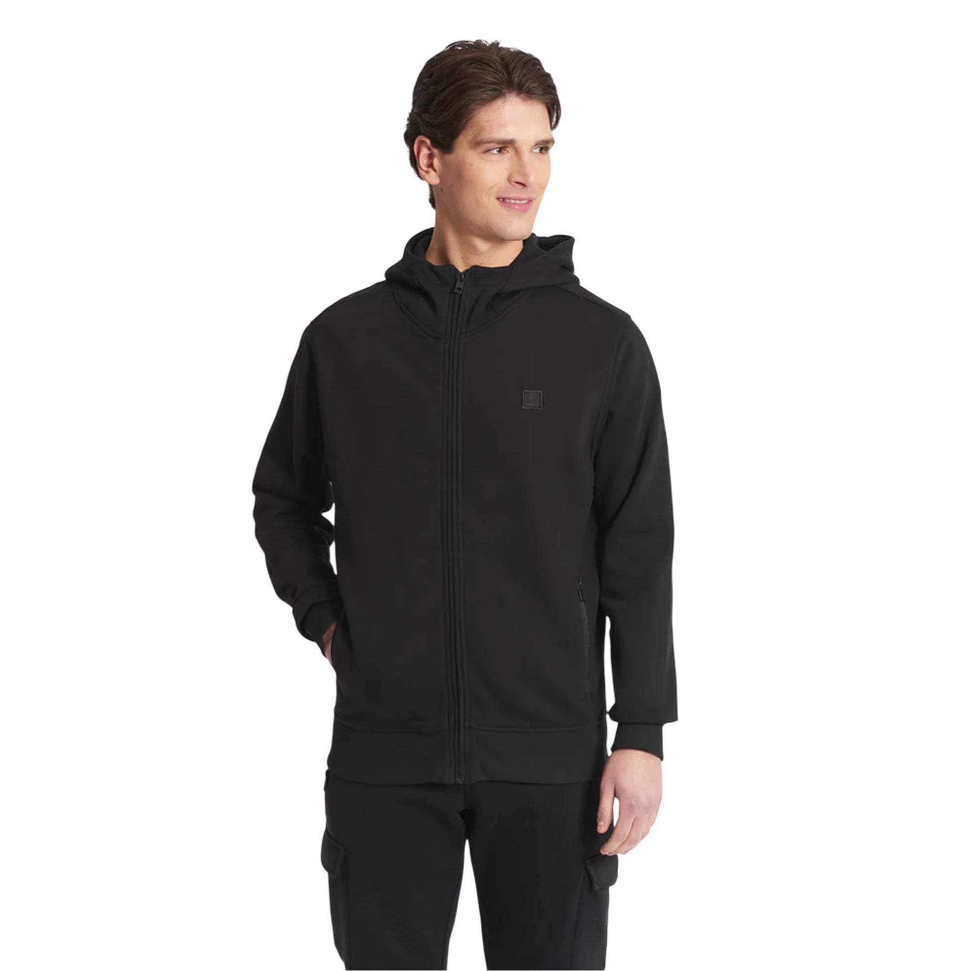 Felpa Uomo a collo alto con cappuccio Nero modello frontale