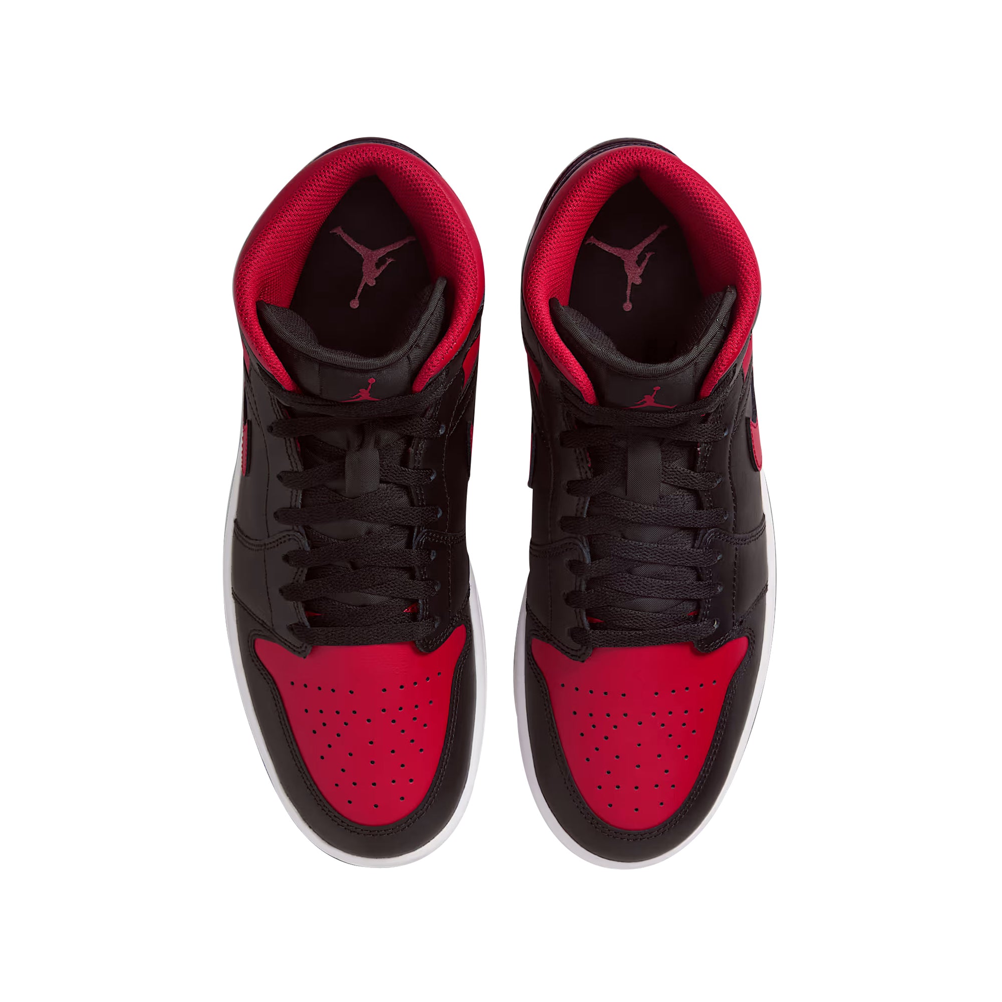 Sneakers Uomo Air Jordan 1 Mid Nero/Rosso, con logo laterale e lacci frontali