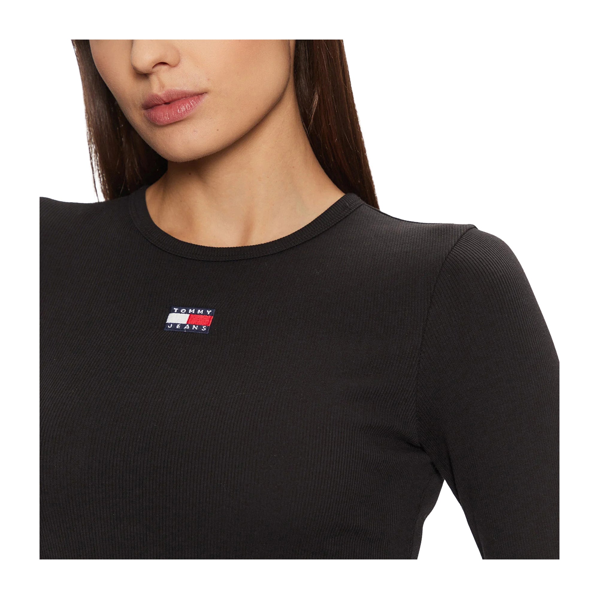 T-shirt Donna Nera Tommy Hilfiger a Costine Slim