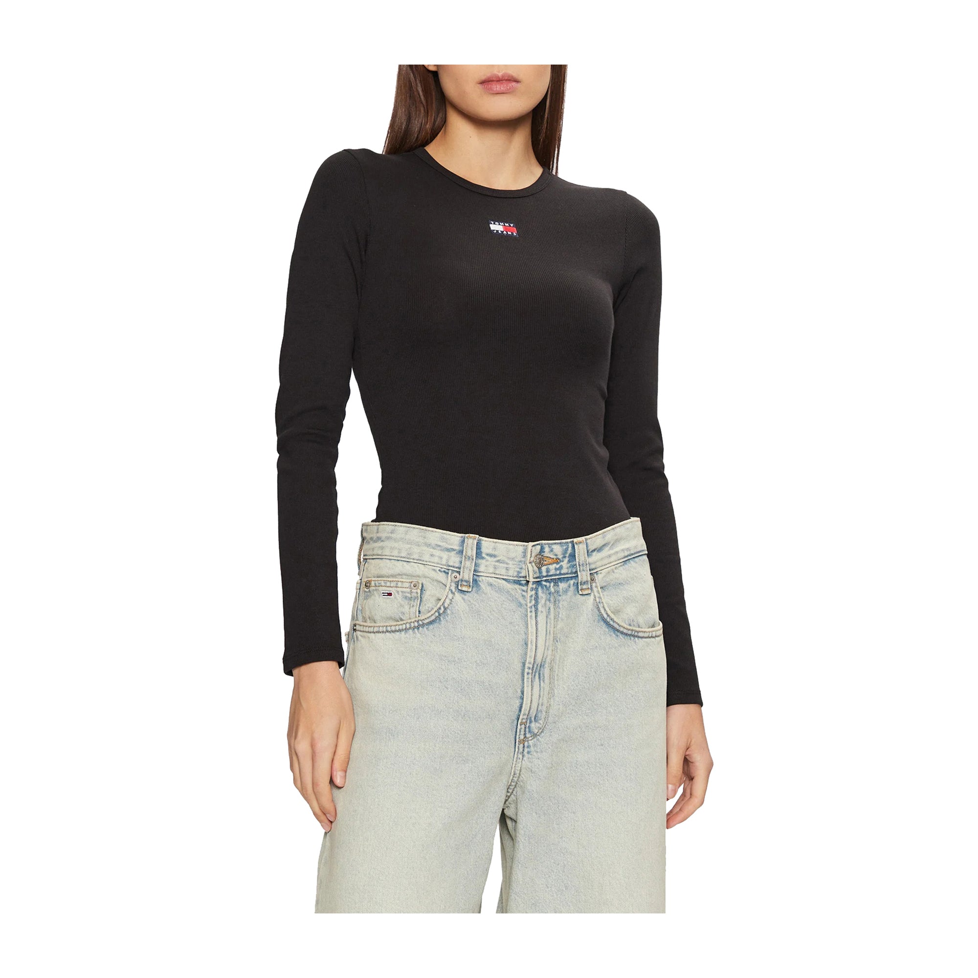 T-shirt Donna Nera Tommy Hilfiger a Costine Slim