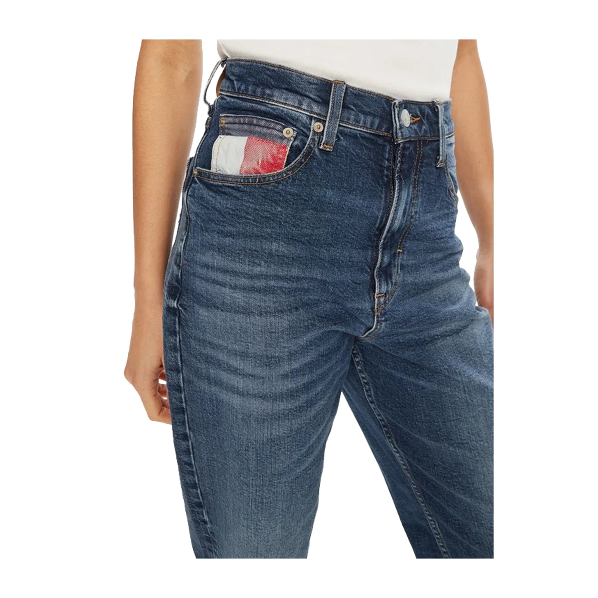 Jeans Donna modello mom con dettaglio bandiera