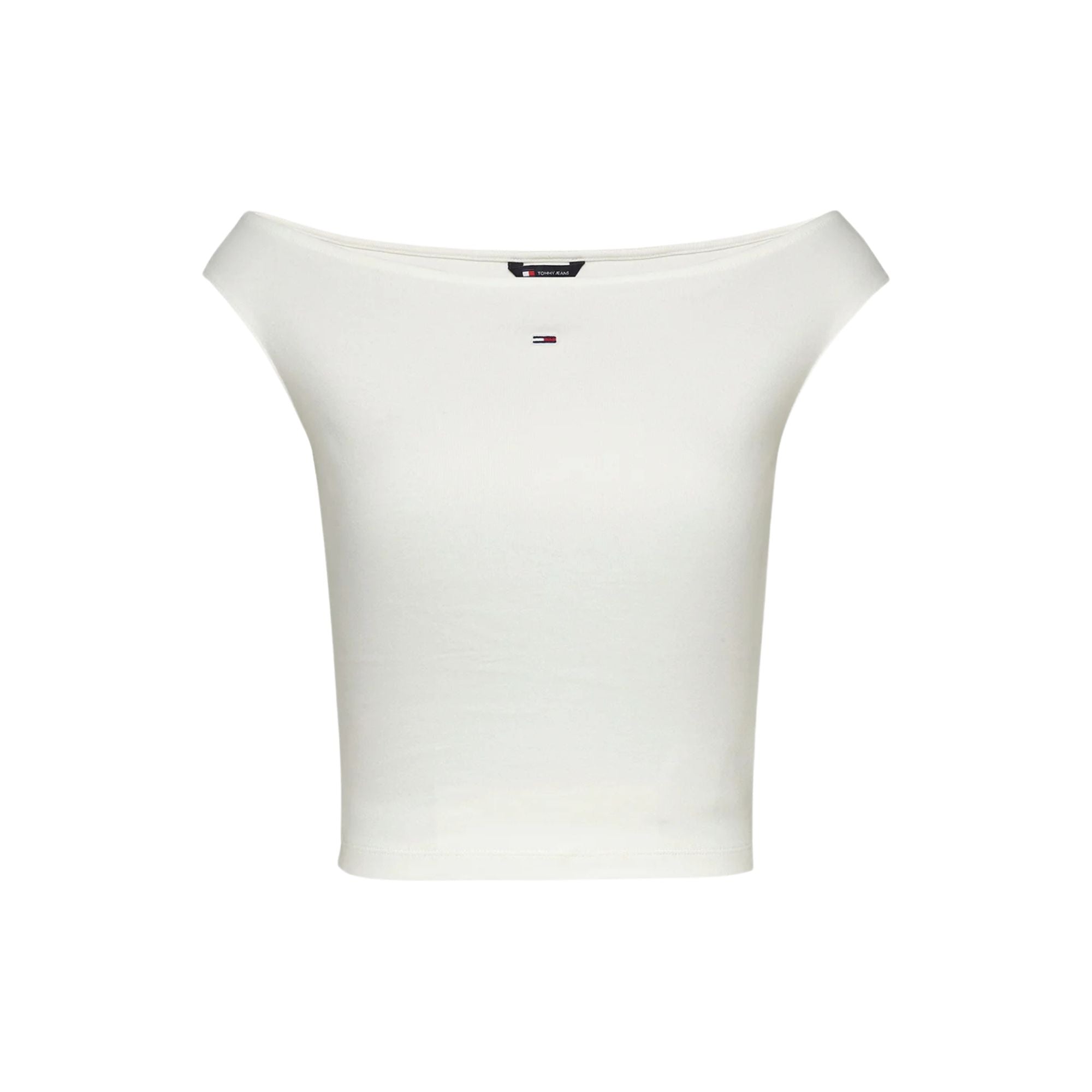 Top Donna cropped Bianco, dal fit slim, con scollo a barchetta