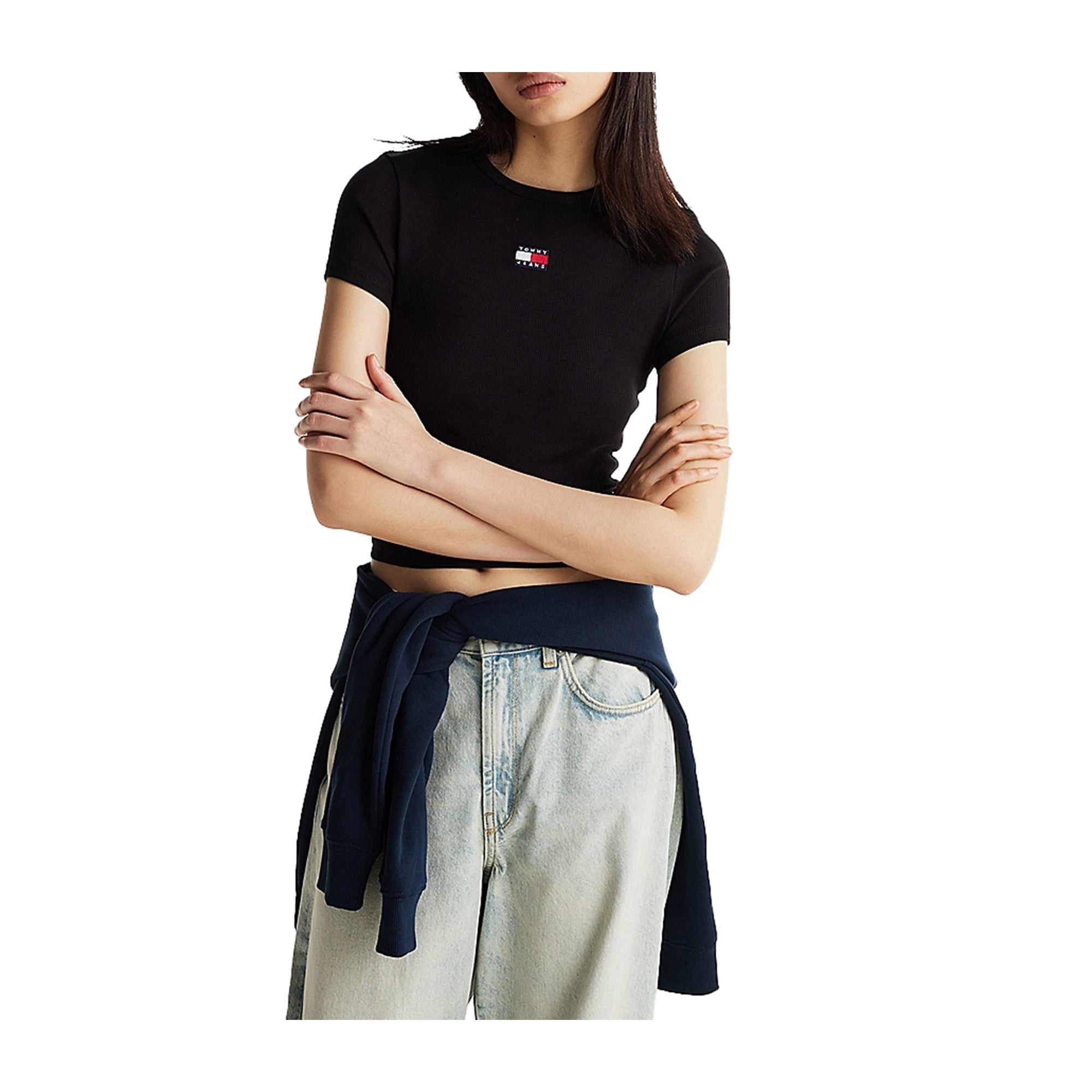 T-shirt Donna slim fit a coste Nero