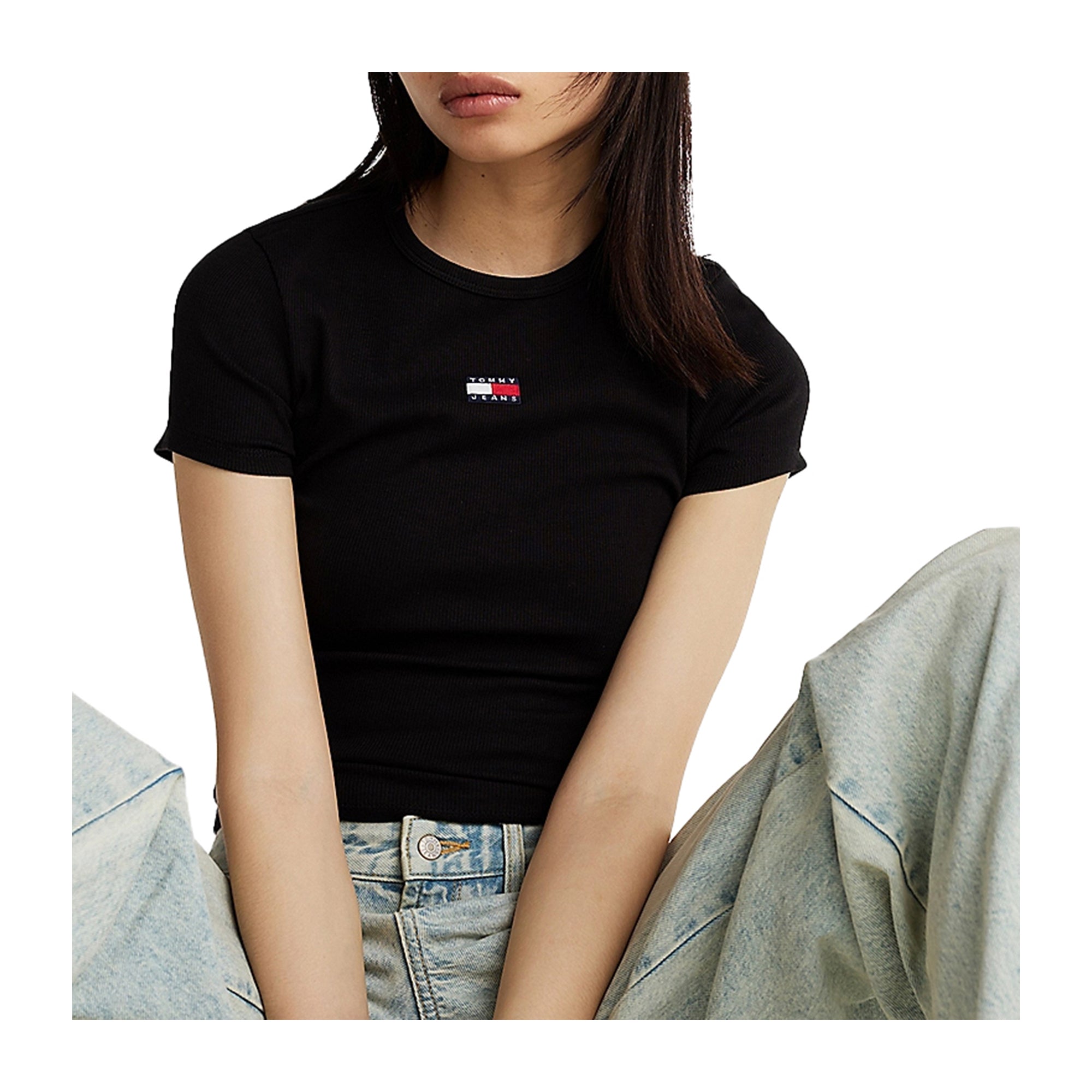 T-shirt Donna slim fit a coste Nero