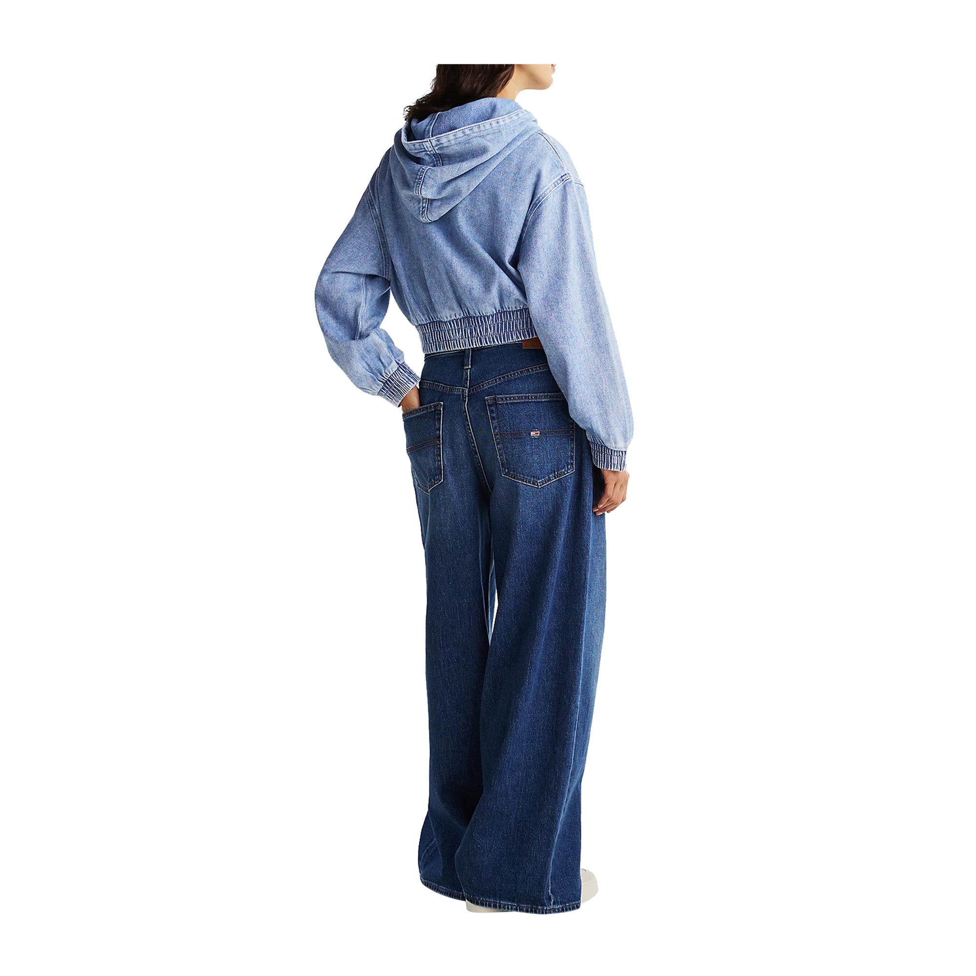 Felpa crop con cappuccio in denim
