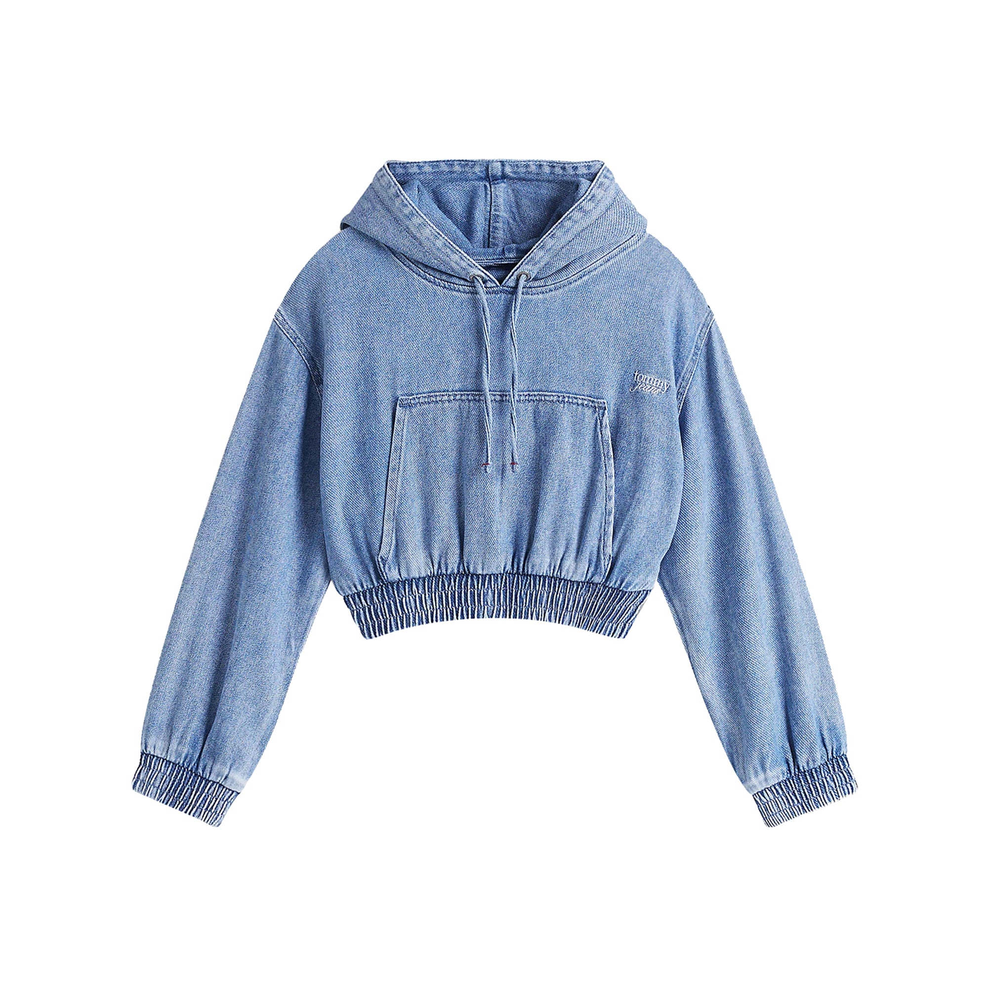 Felpa crop con cappuccio in denim