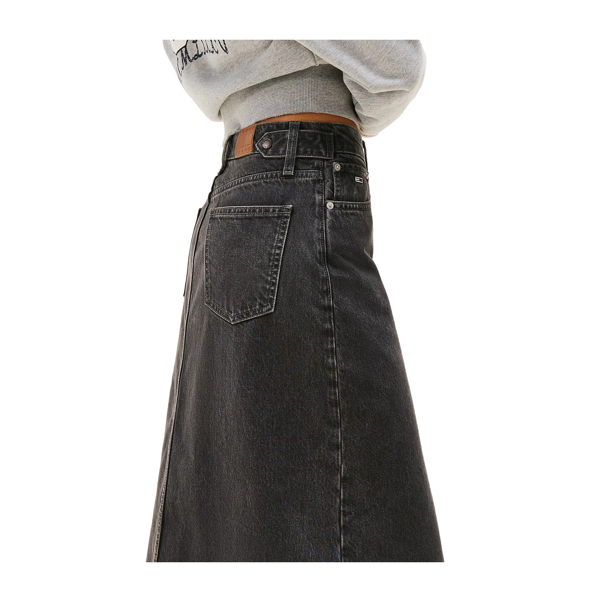 Gonna lunga in denim con orlo scucito Grigio