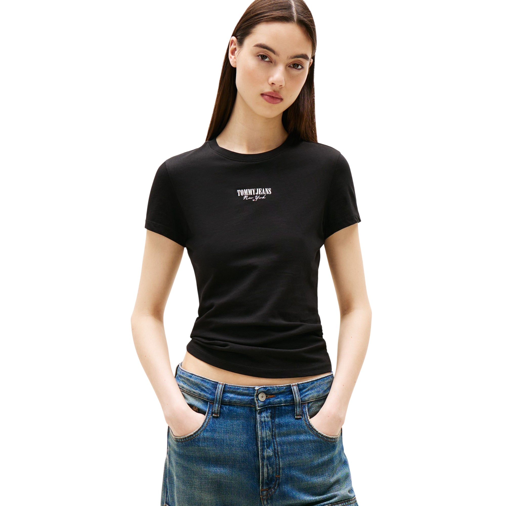 T-shirt Donna extra slim, con logo frontale, in cotone e viscosa
