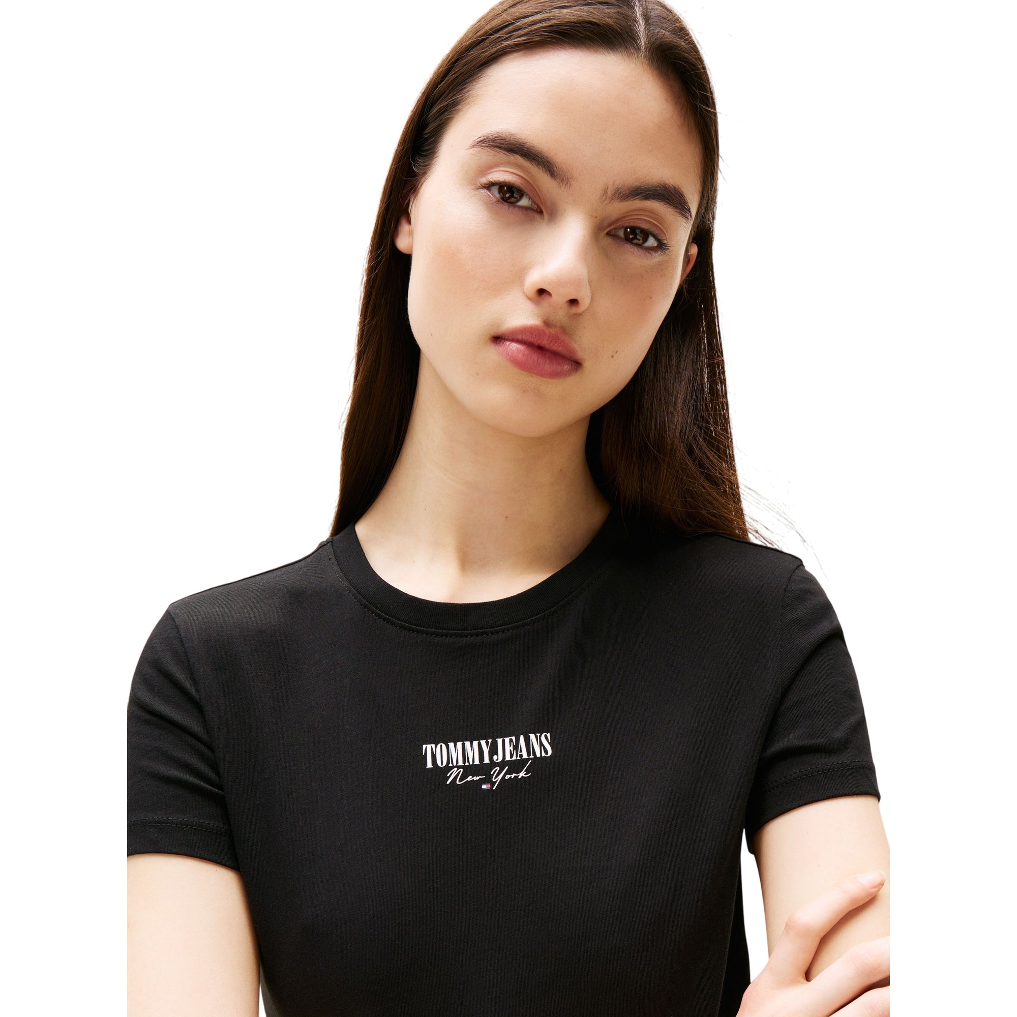 T-shirt Donna extra slim, con logo frontale, in cotone e viscosa