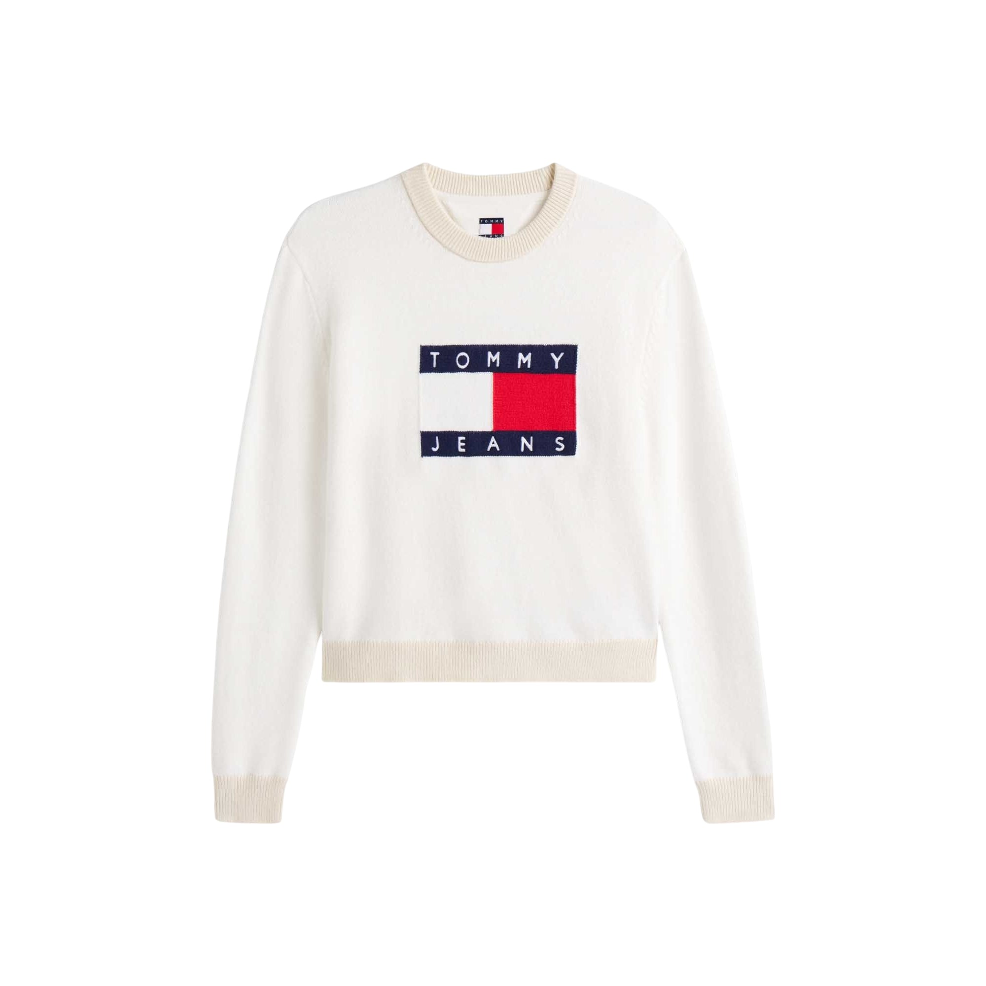Maglia Donna a tinta unita, in cotone, con scollatura girocollo e flag frontale
