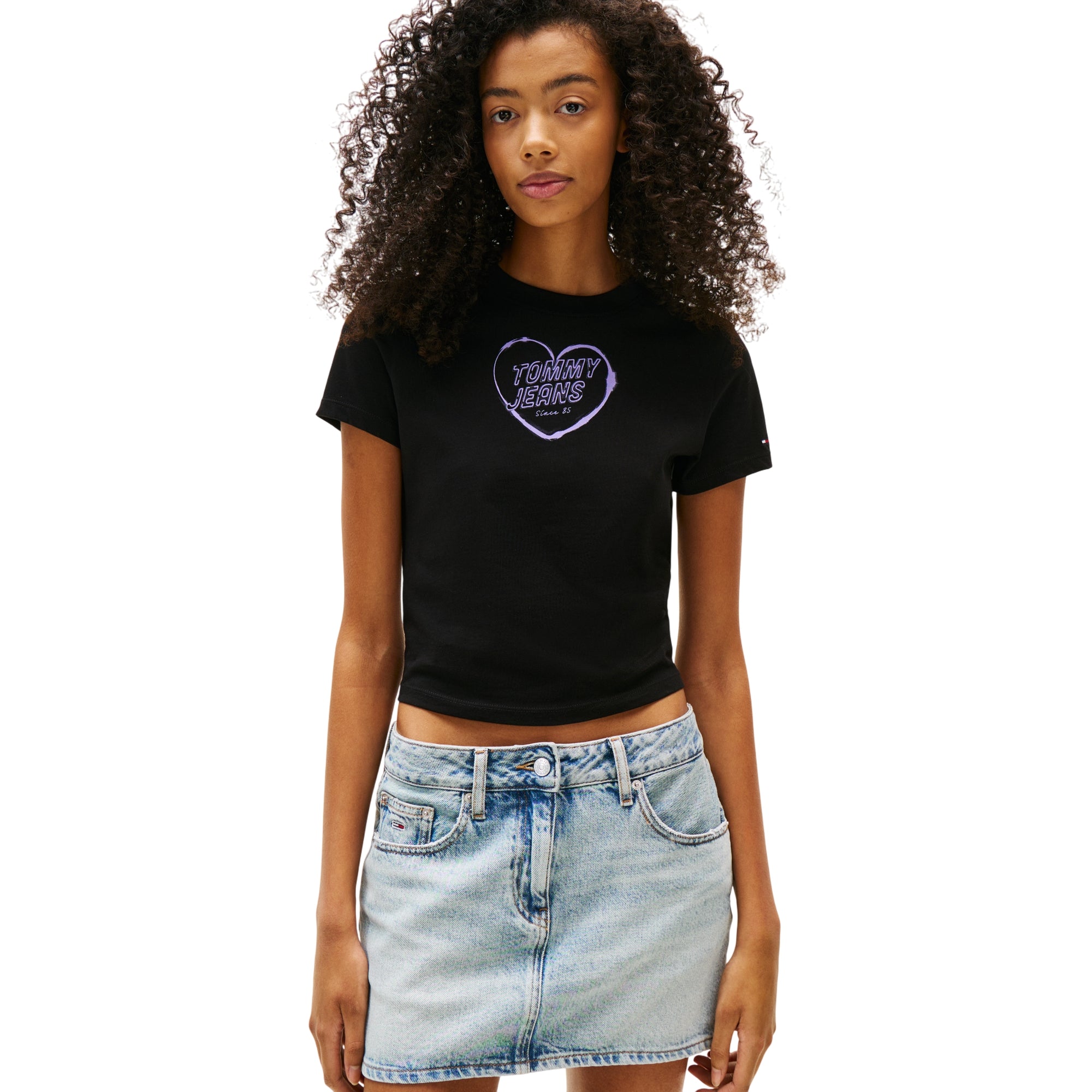T-shirt Donna Nera slim, con logo grafica a contrasto, in cotone