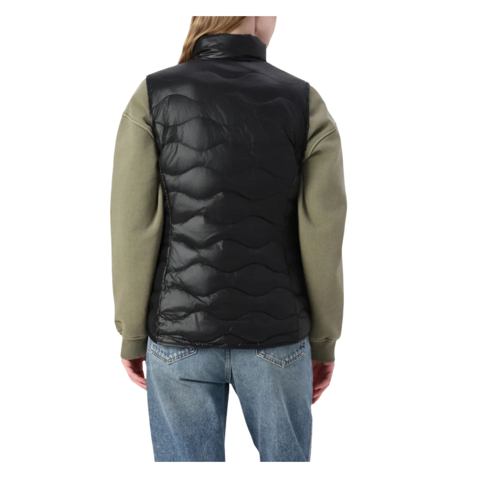 Gilet Donna Nero, in nylon, con passante iconico sul petto