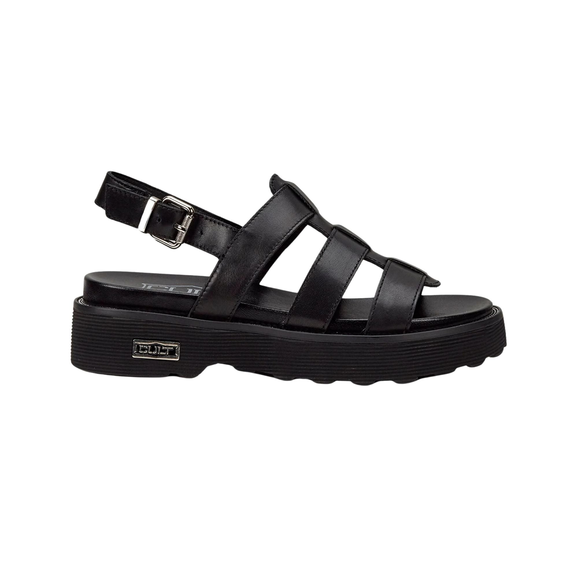 Sandalo Donna linea Ziggy Nero, con tomaia in pelle e logo sulla suola