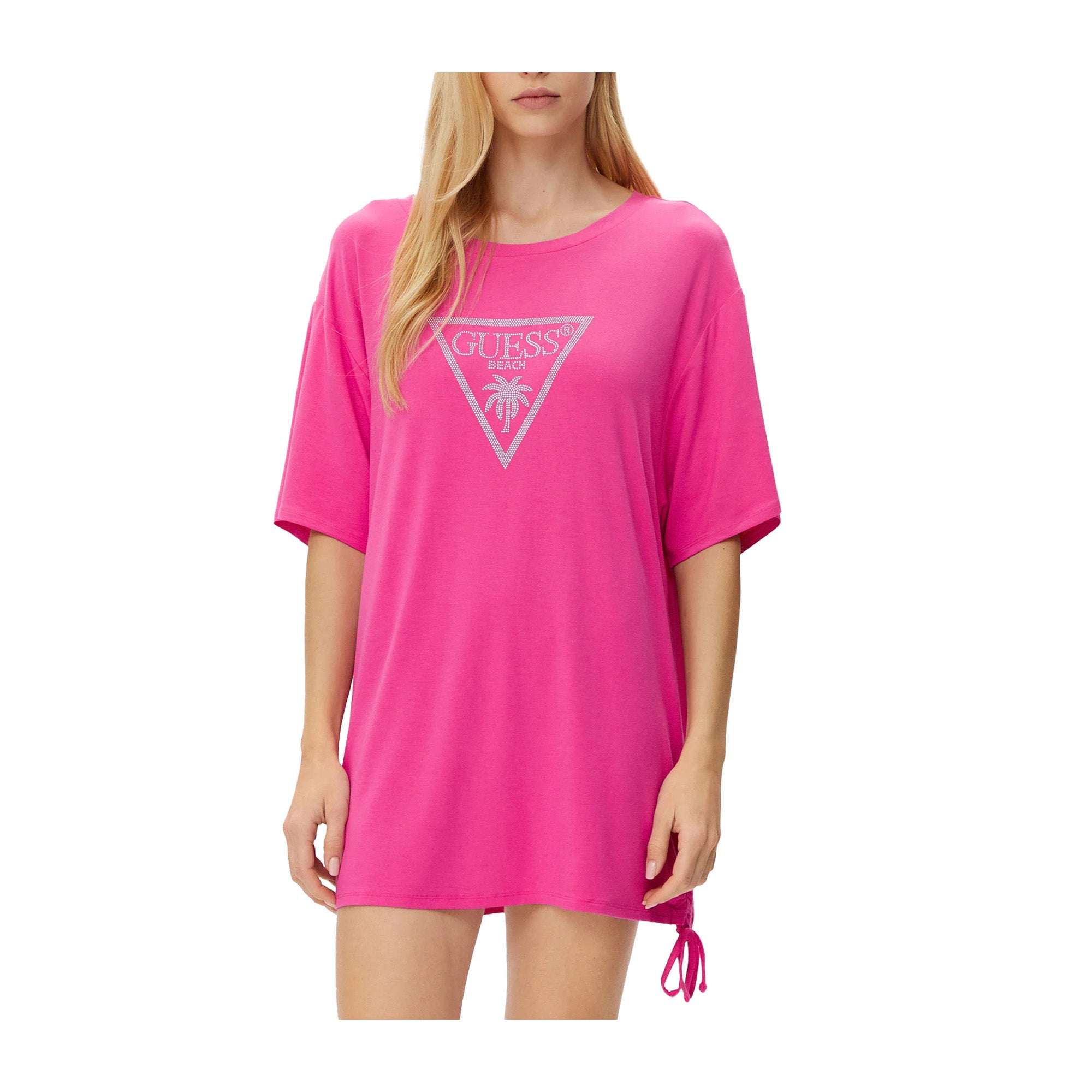 Guess T-Shirt Donna lunga con logo Fucsia