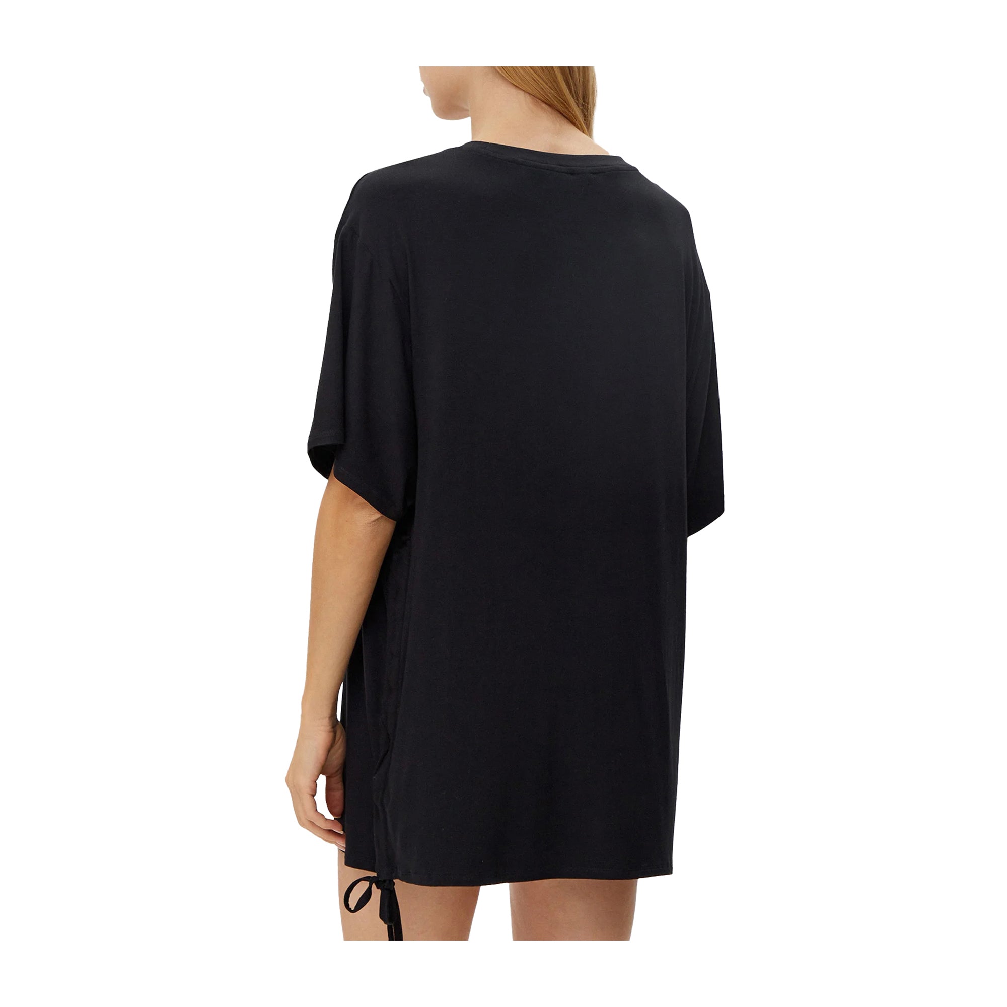 Guess T-Shirt Donna lunga con logo Nero modella retro