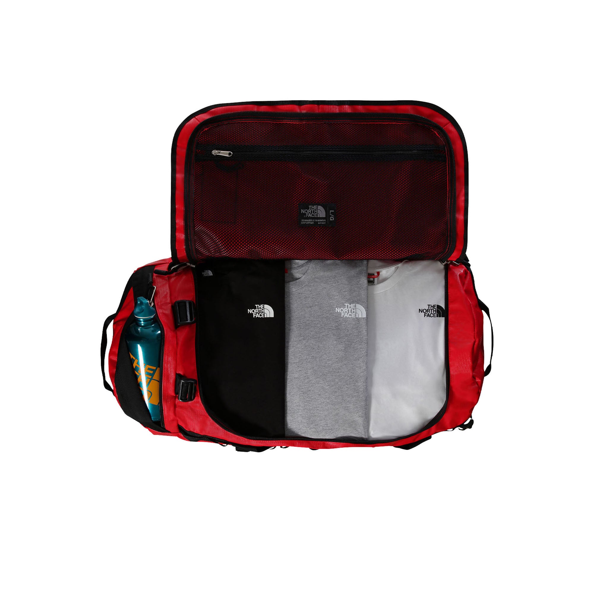 Borsone Unisex Duffel Base Camp L Rosso, con chiusura a D e capienza 95 litri