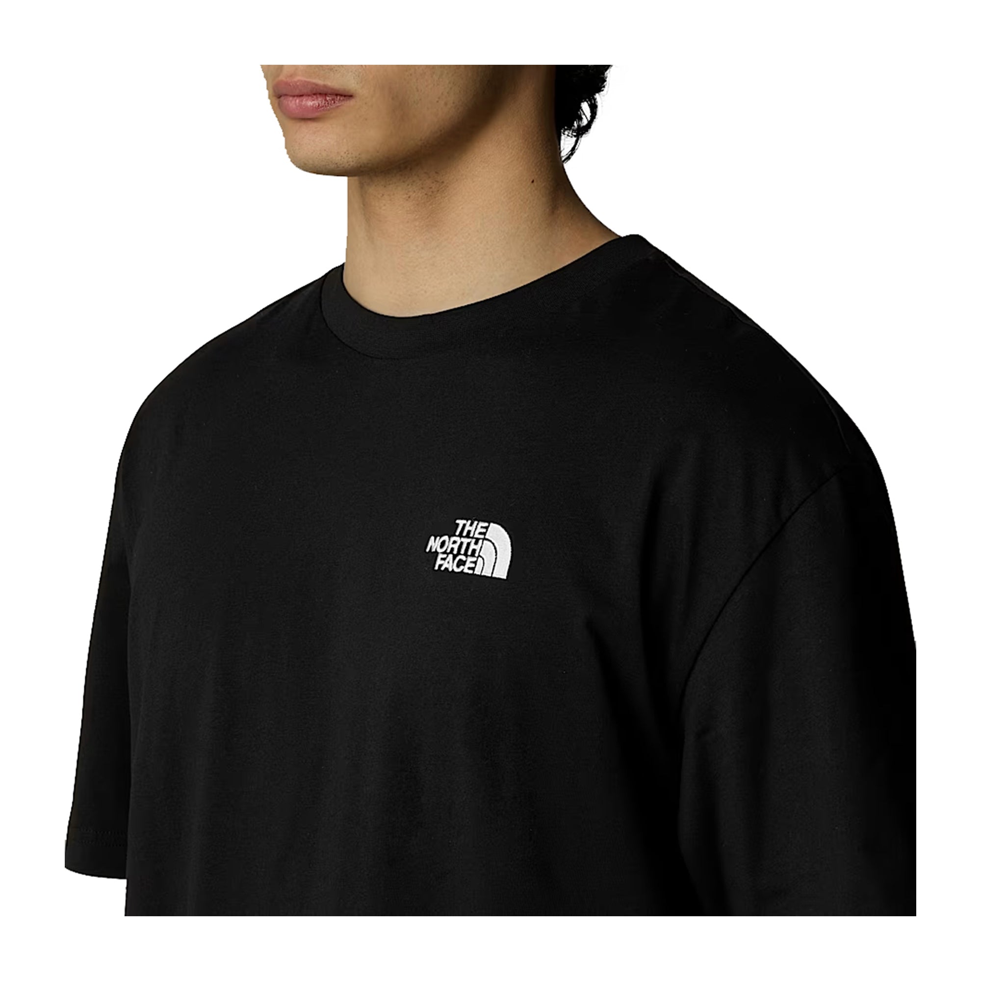 T-shirt Uomo Nera, con doppio ricamo logo a contrasto e spalle scese