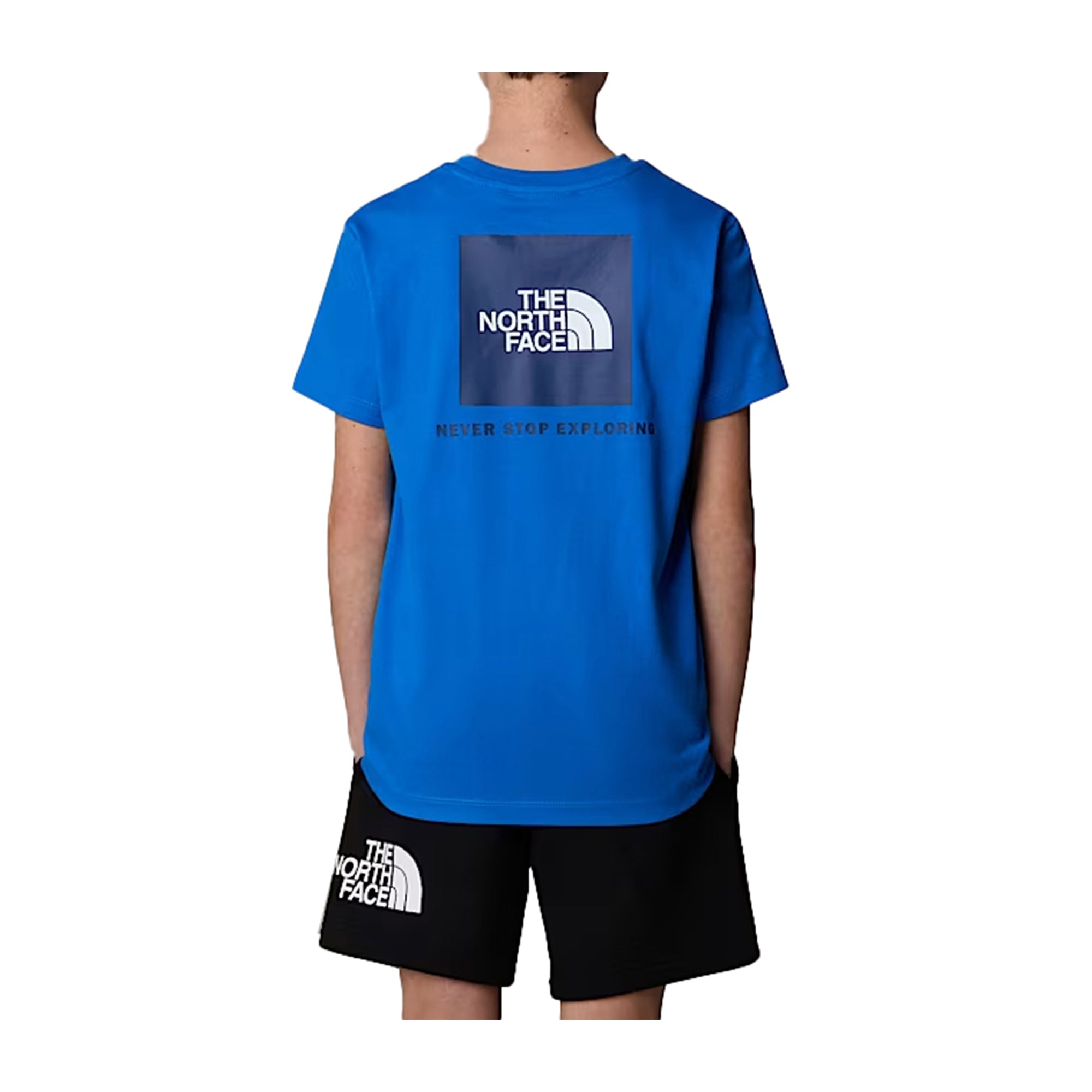 T-shirt Ragazzo Blu Royal a girocollo, con box logo posteriore