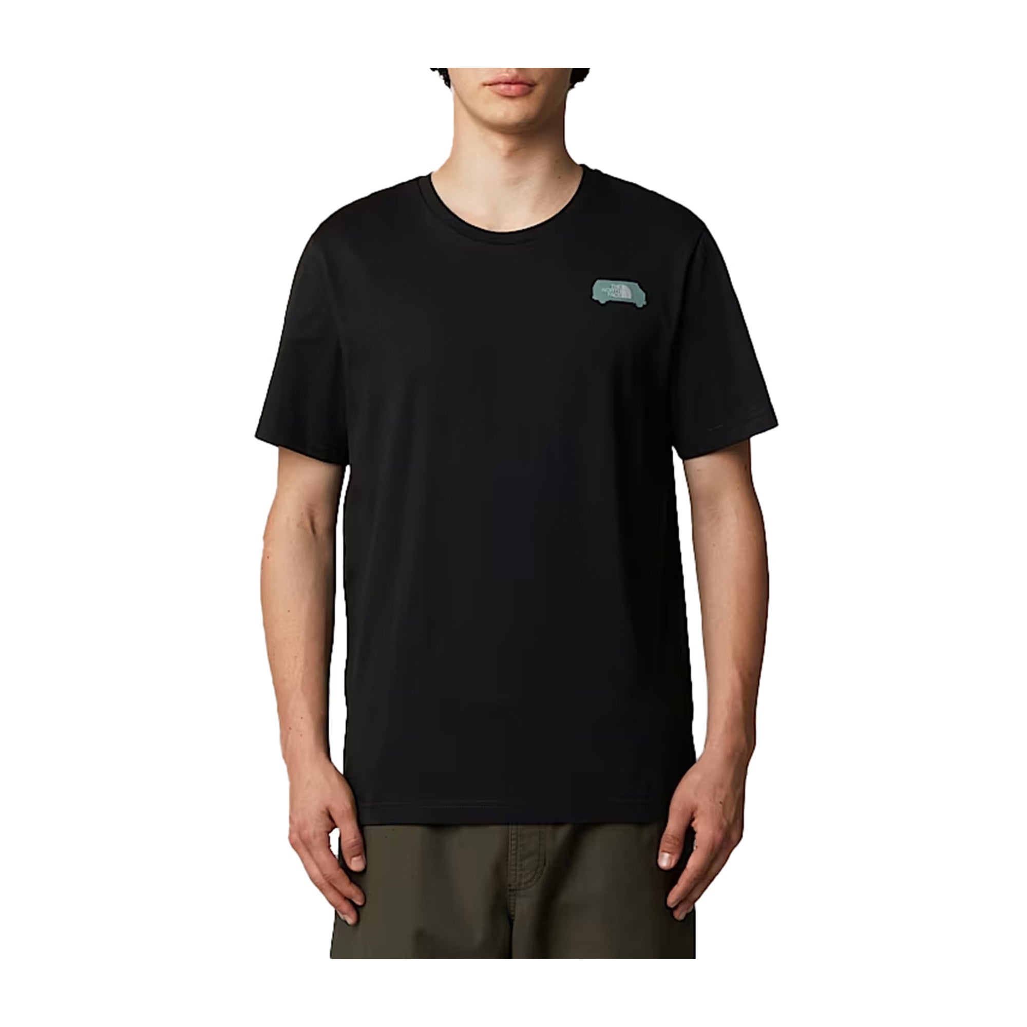 T-shirt Uomo Nera con stampa "Never Stop Exploring" posteriore