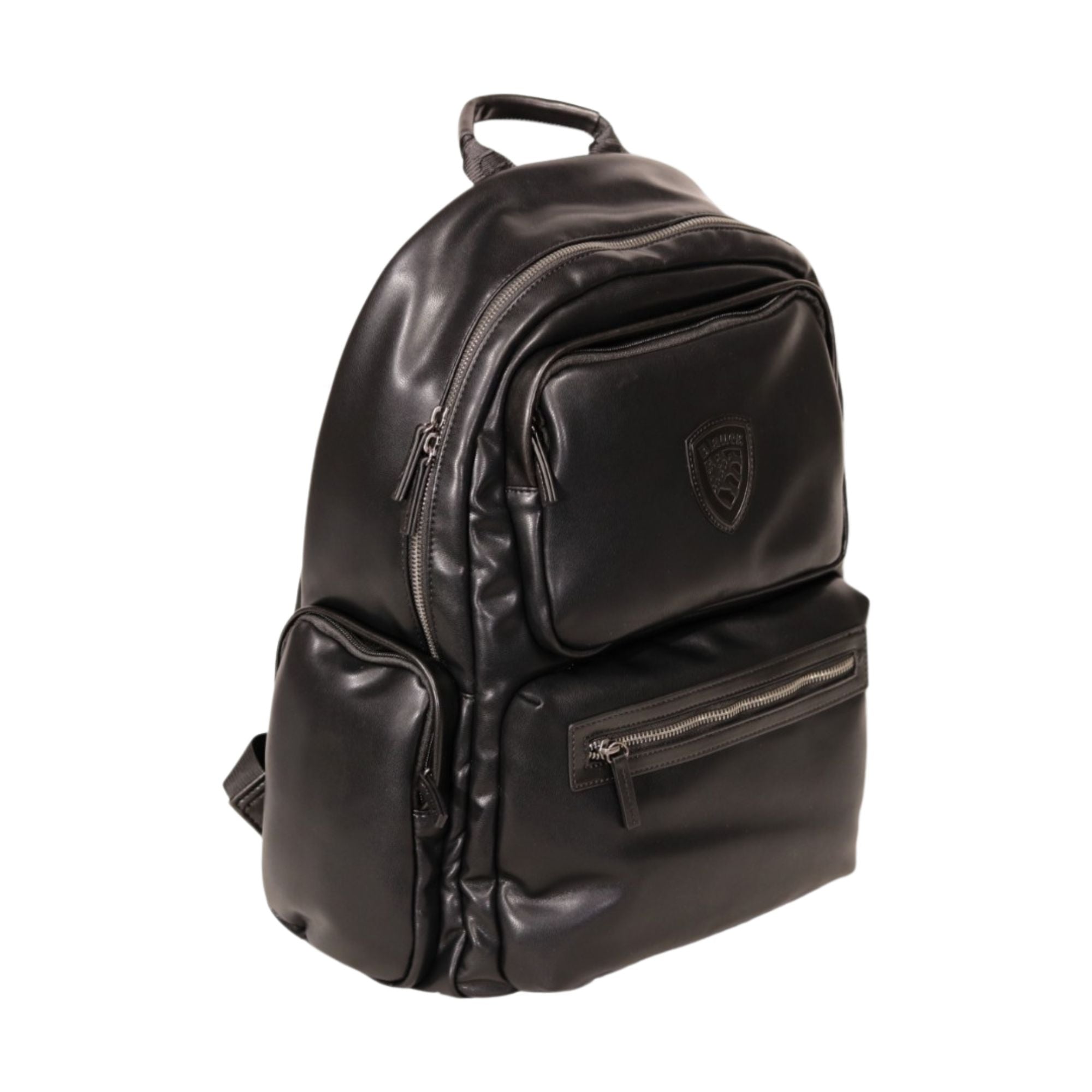 Zaino Uomo Nero in ecopelle, con logo tono su tono e numerose tasche esterne